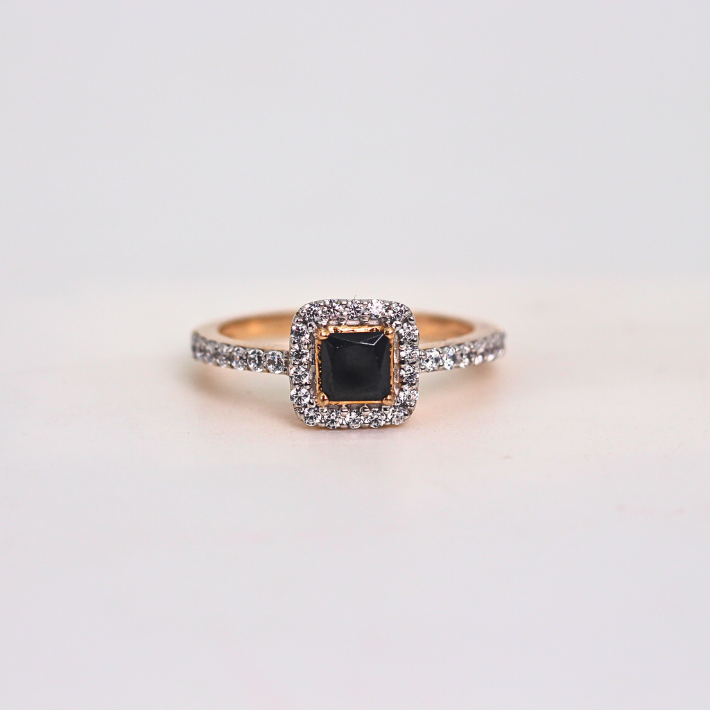 Black Stone Halo Diamond Slim Band Ring
