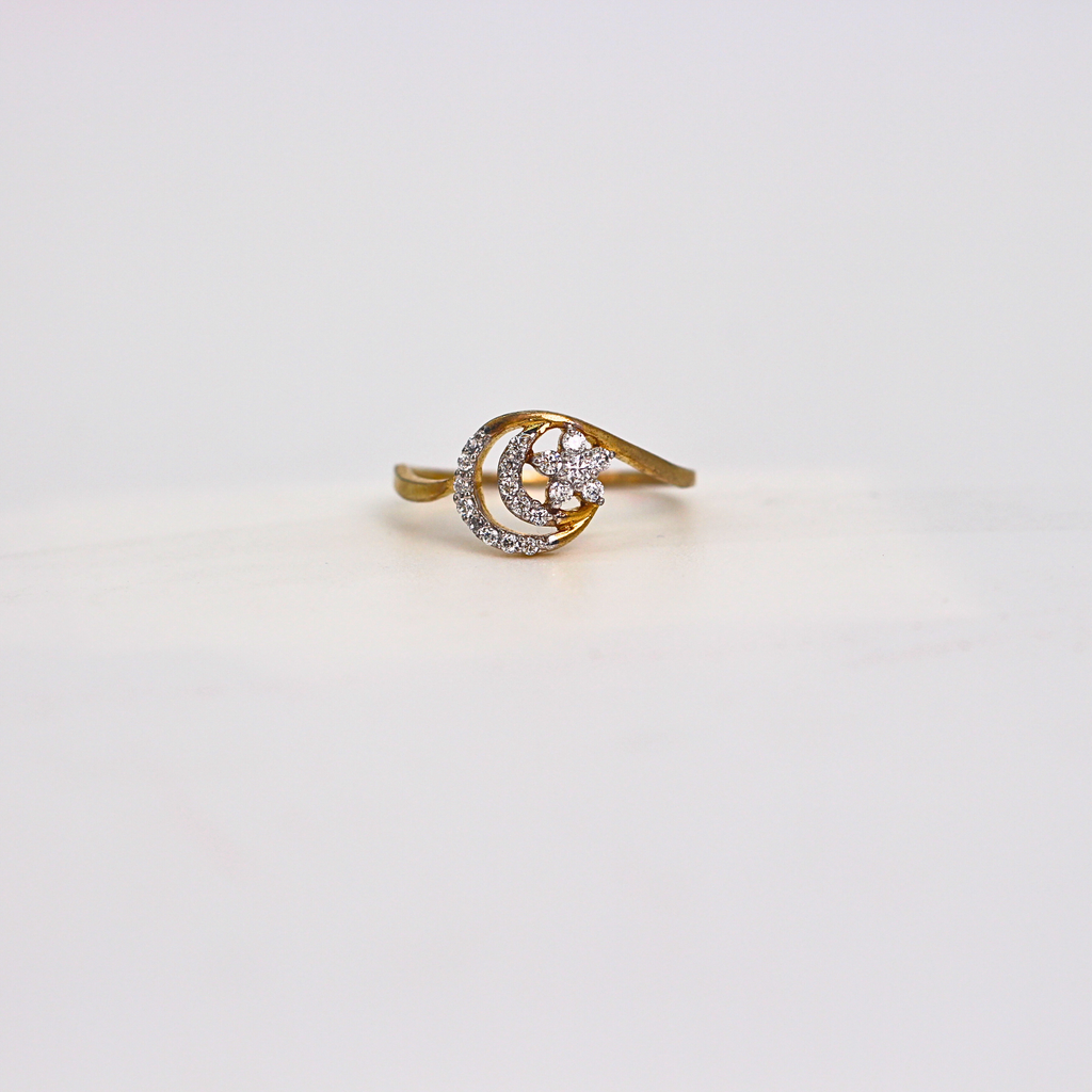 Diamond Crescent Star Band Ring