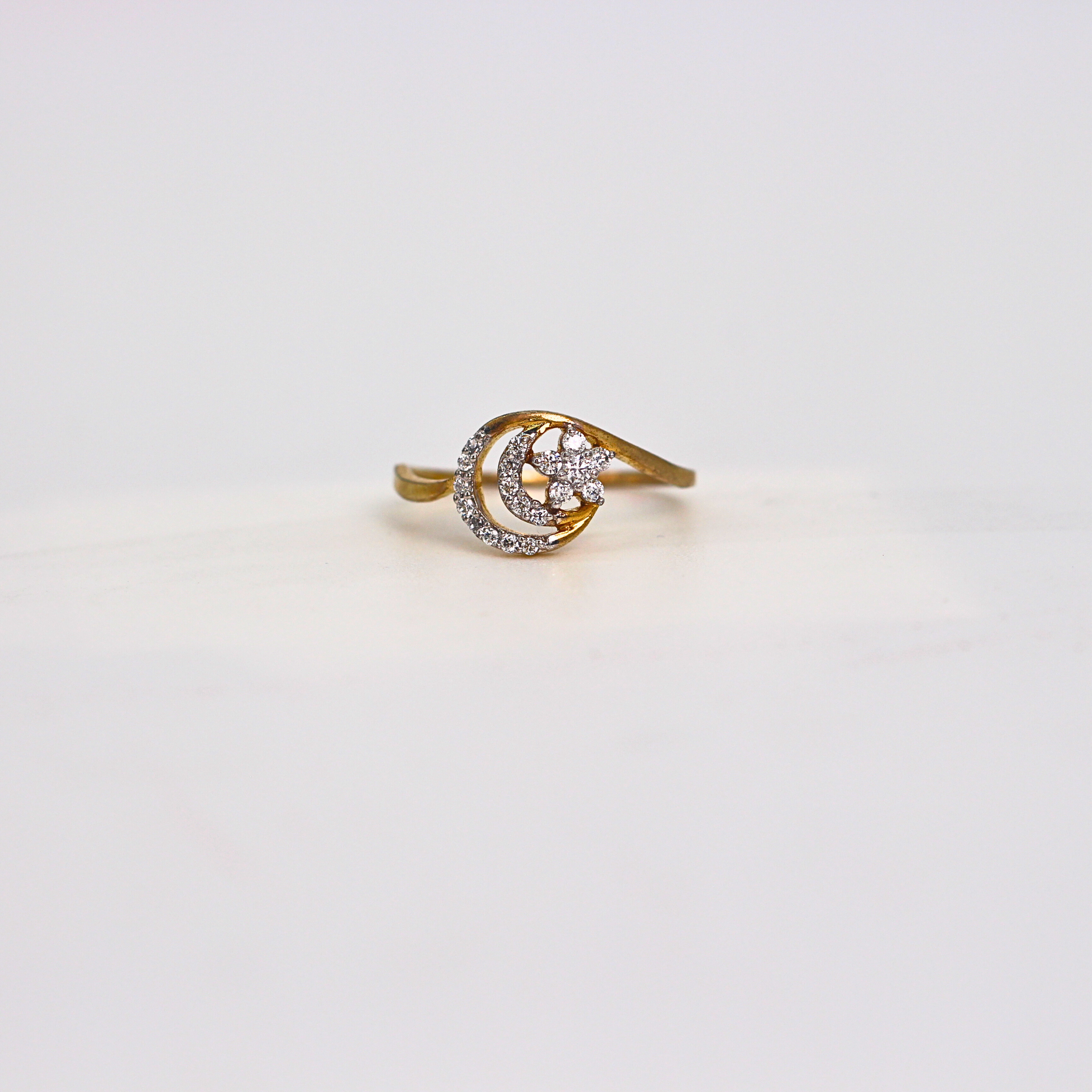 Diamond Crescent Star Band Ring