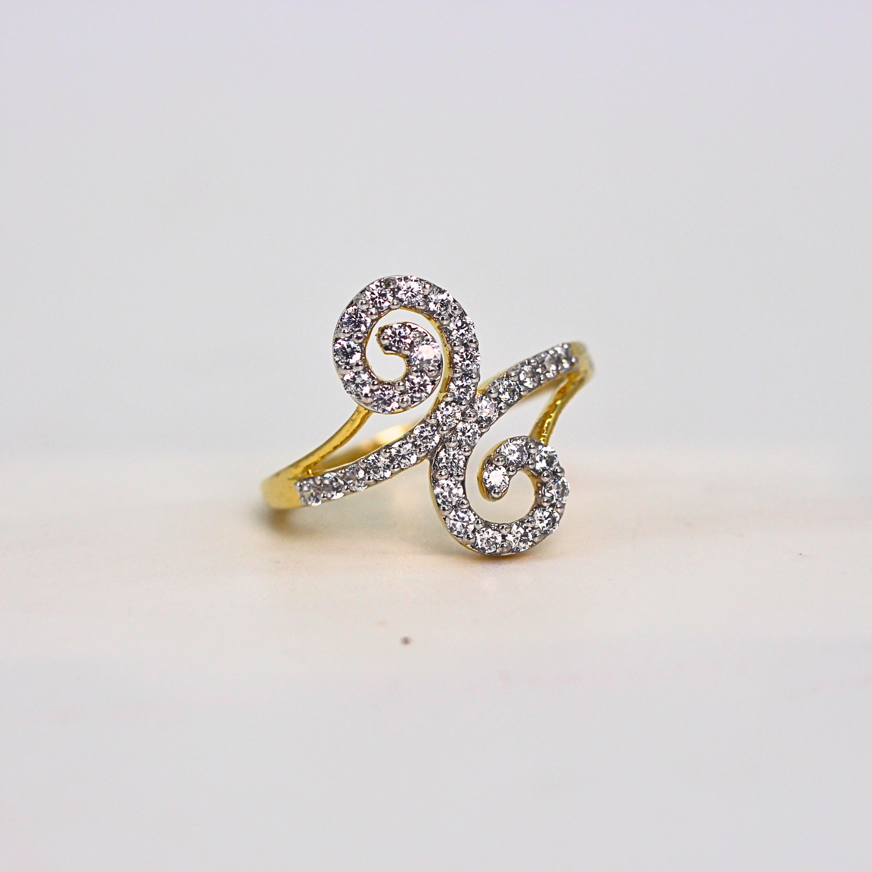 Diamond Swirl Motif Open Band Ring
