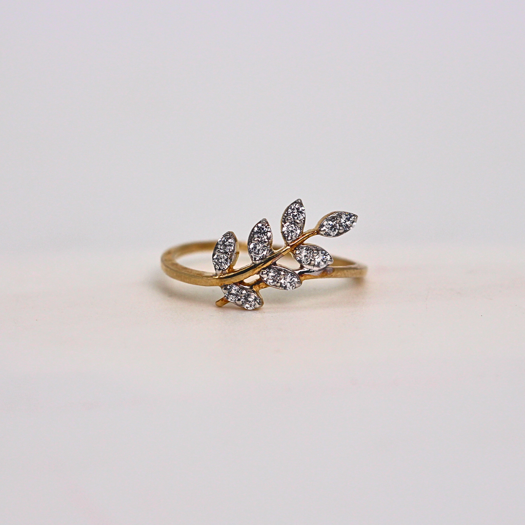 Diamond Leaf Motif Open Band Ring