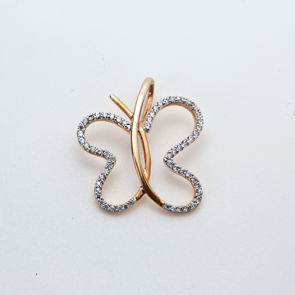 Butterfly Form Gold Pendant With Sparkling Outline