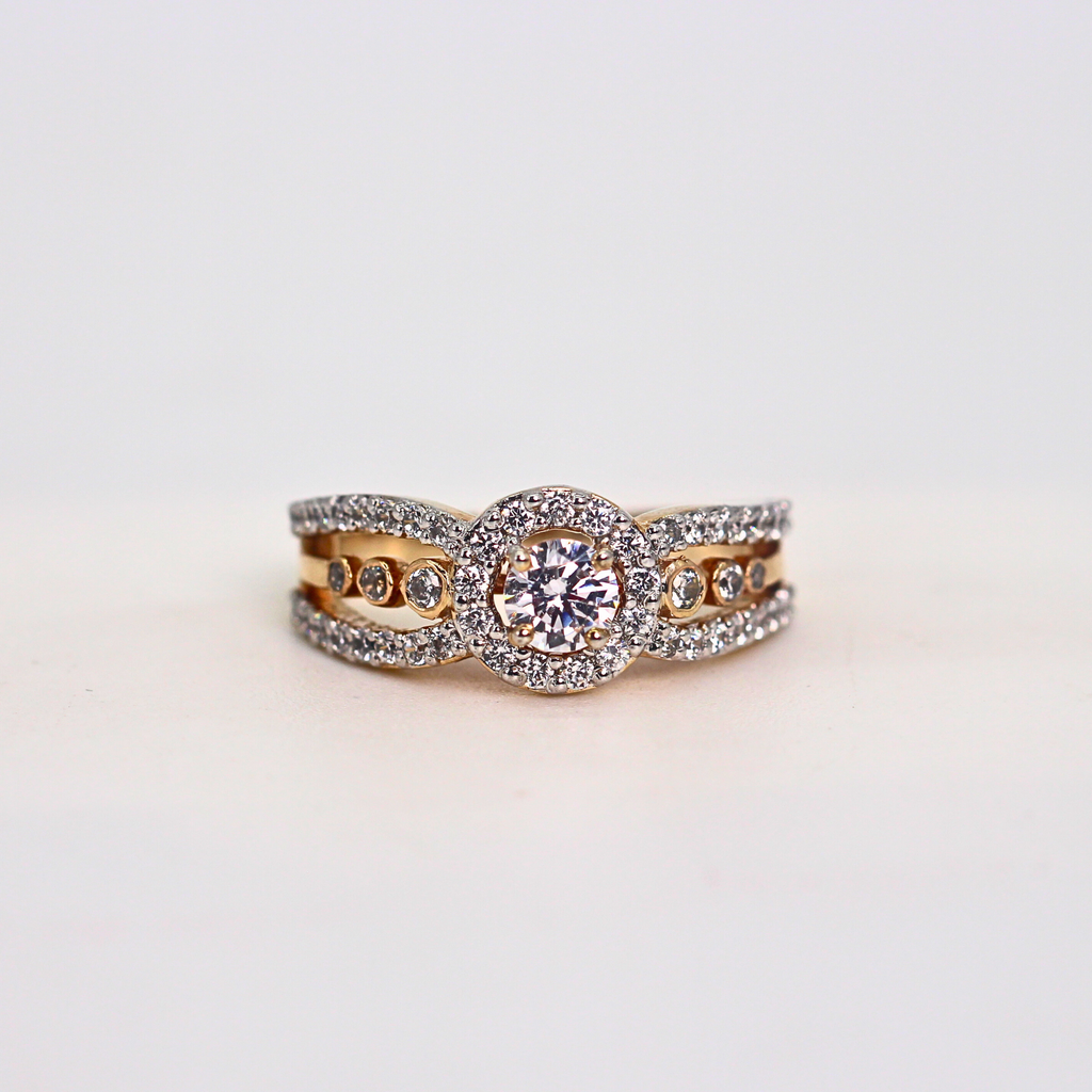 Diamond Halo Center Ring with Double Row Band