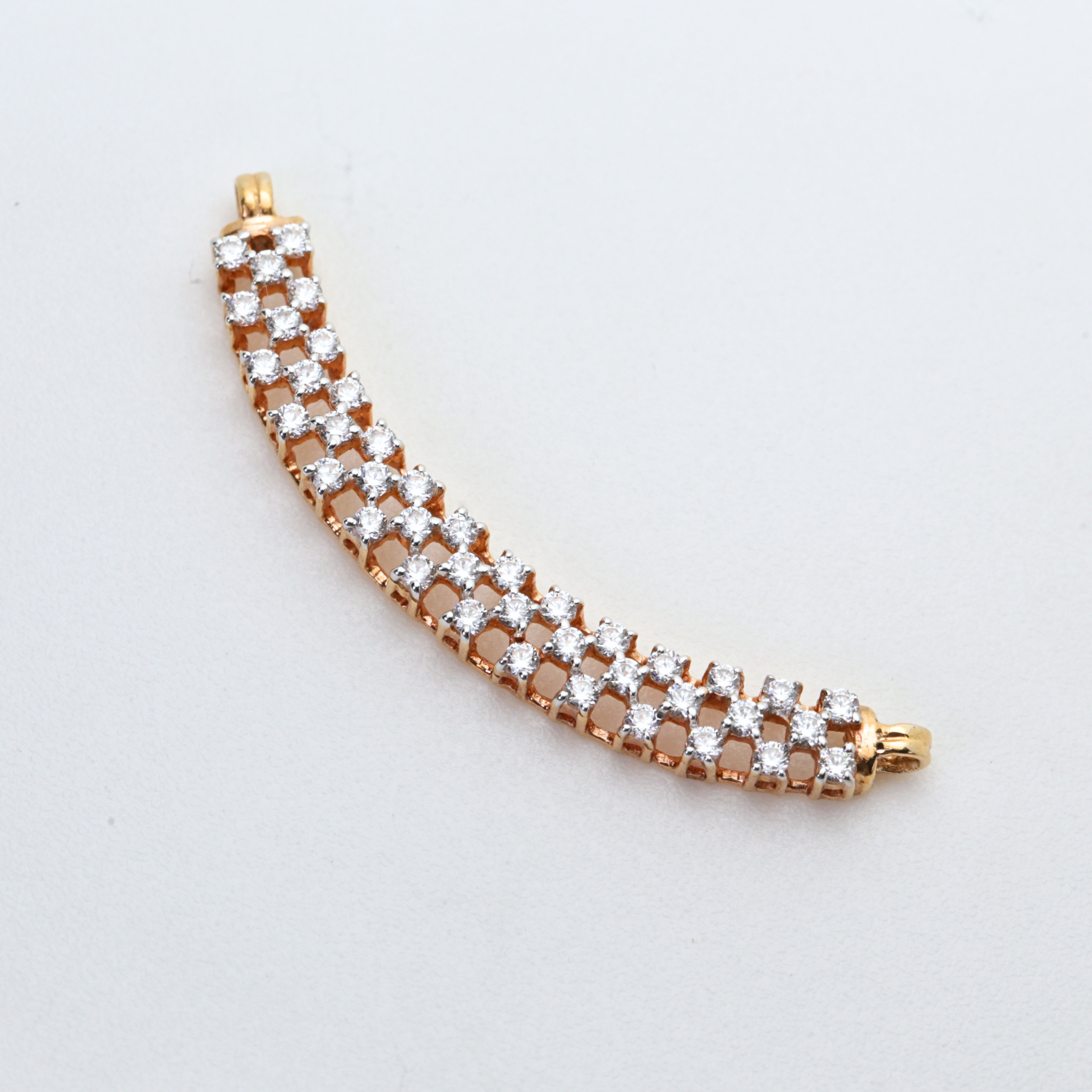 Curved Bar Shape Gold Pendant With Round Diamonds