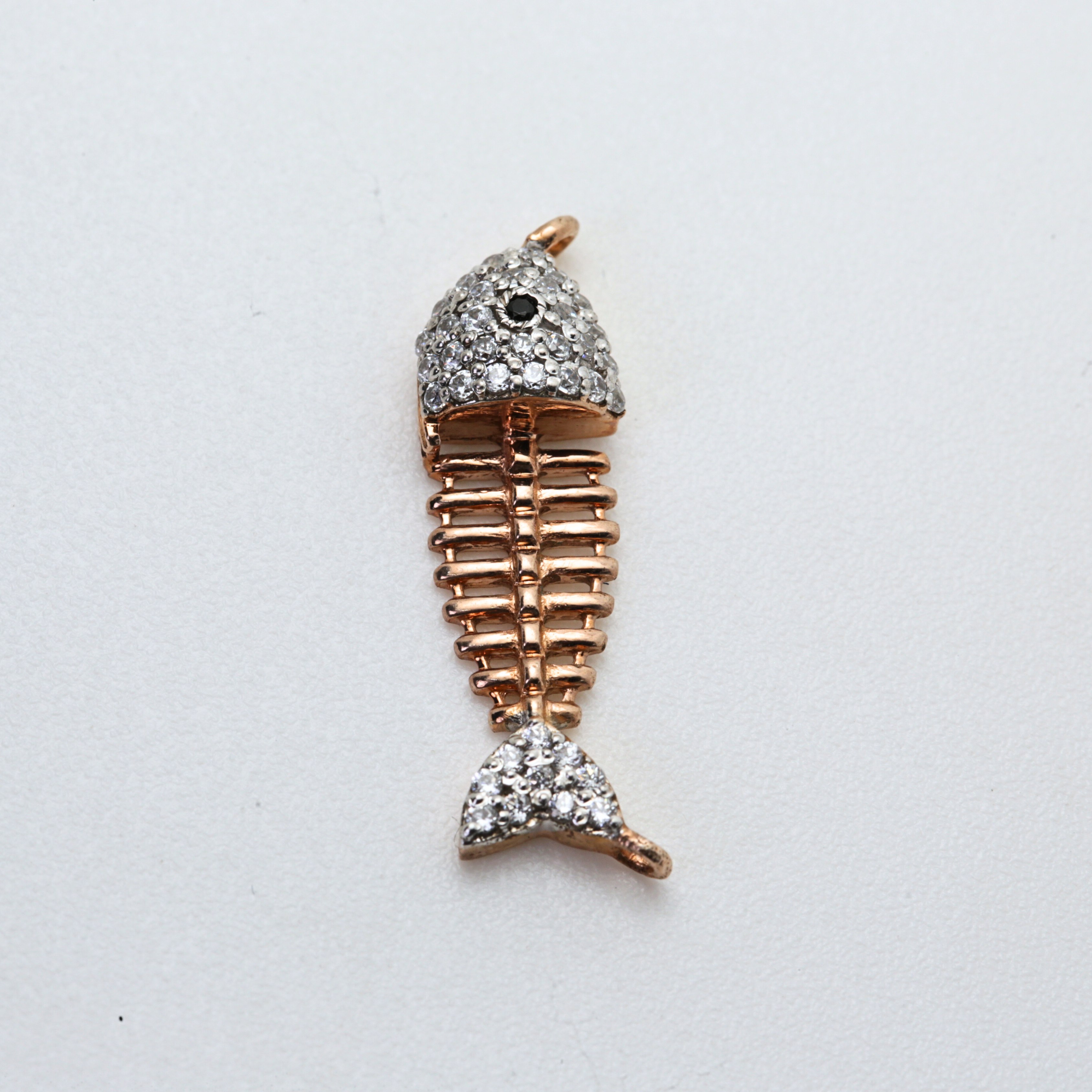 Fish Bone Shape Gold Pendant with Stone Studded Detailing