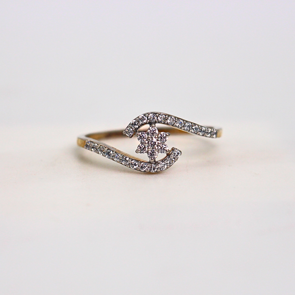 Diamond Floral Open Curve Band Ring