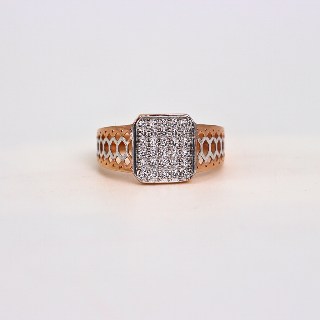 Diamond Panel Pattern Wide Band Ring