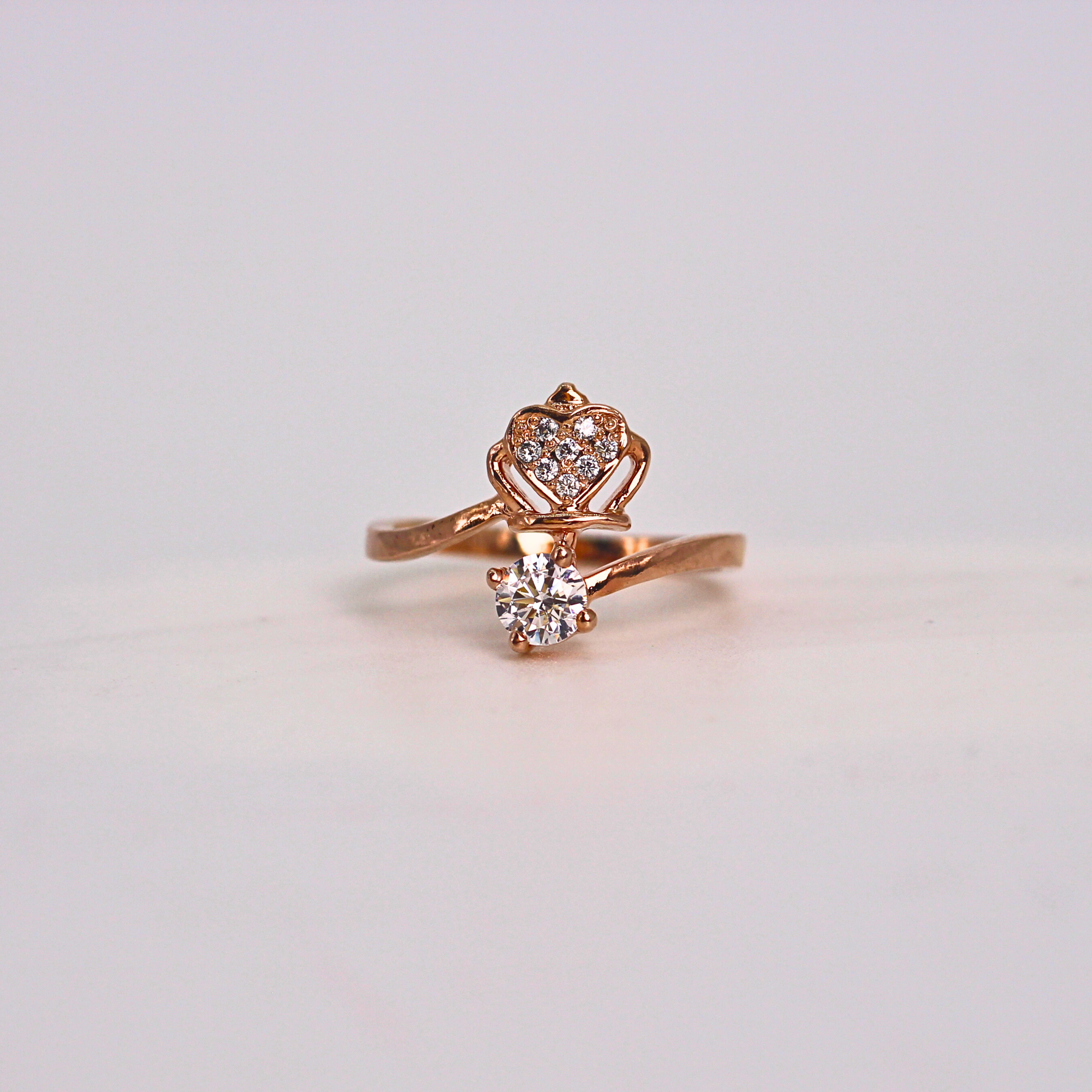 Diamond Heart Crown Open Band Ring