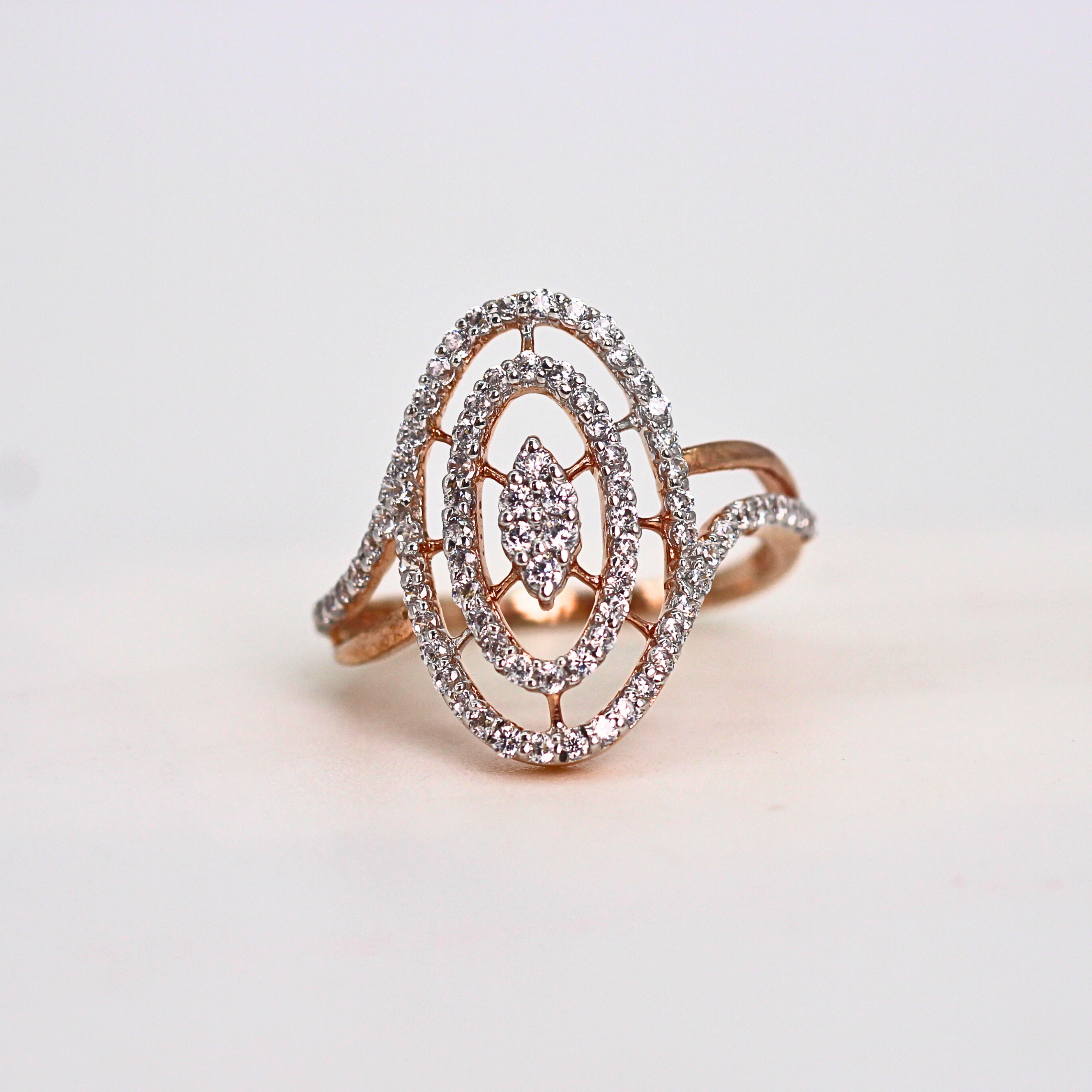 Diamond Oval Layered Open Band Ring