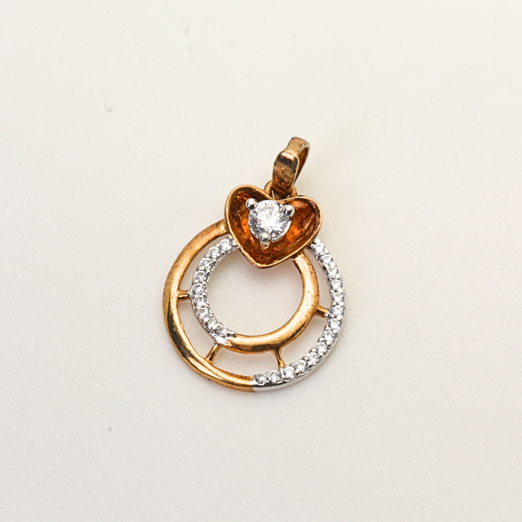 Heart And Circle Shape Gold Pendant With Round Stone