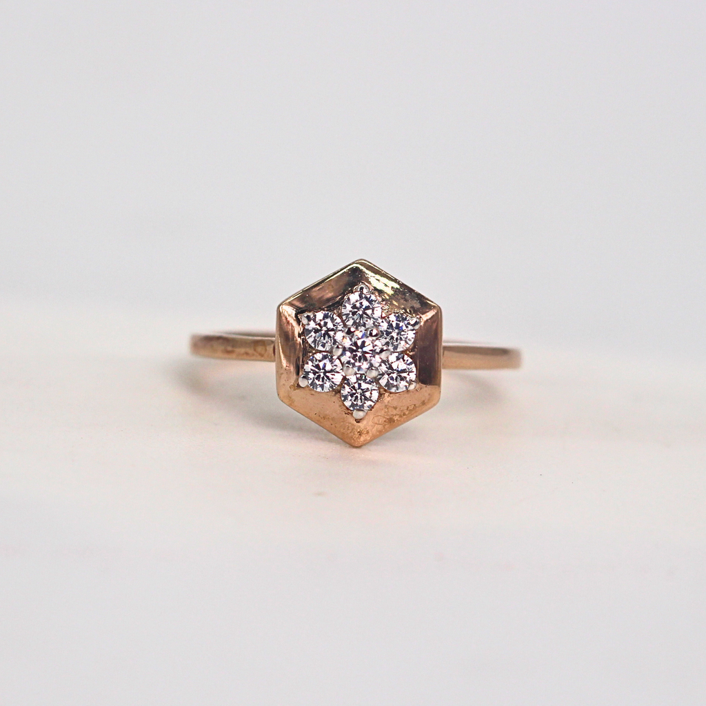 Diamond Hexagon Cluster Band Ring