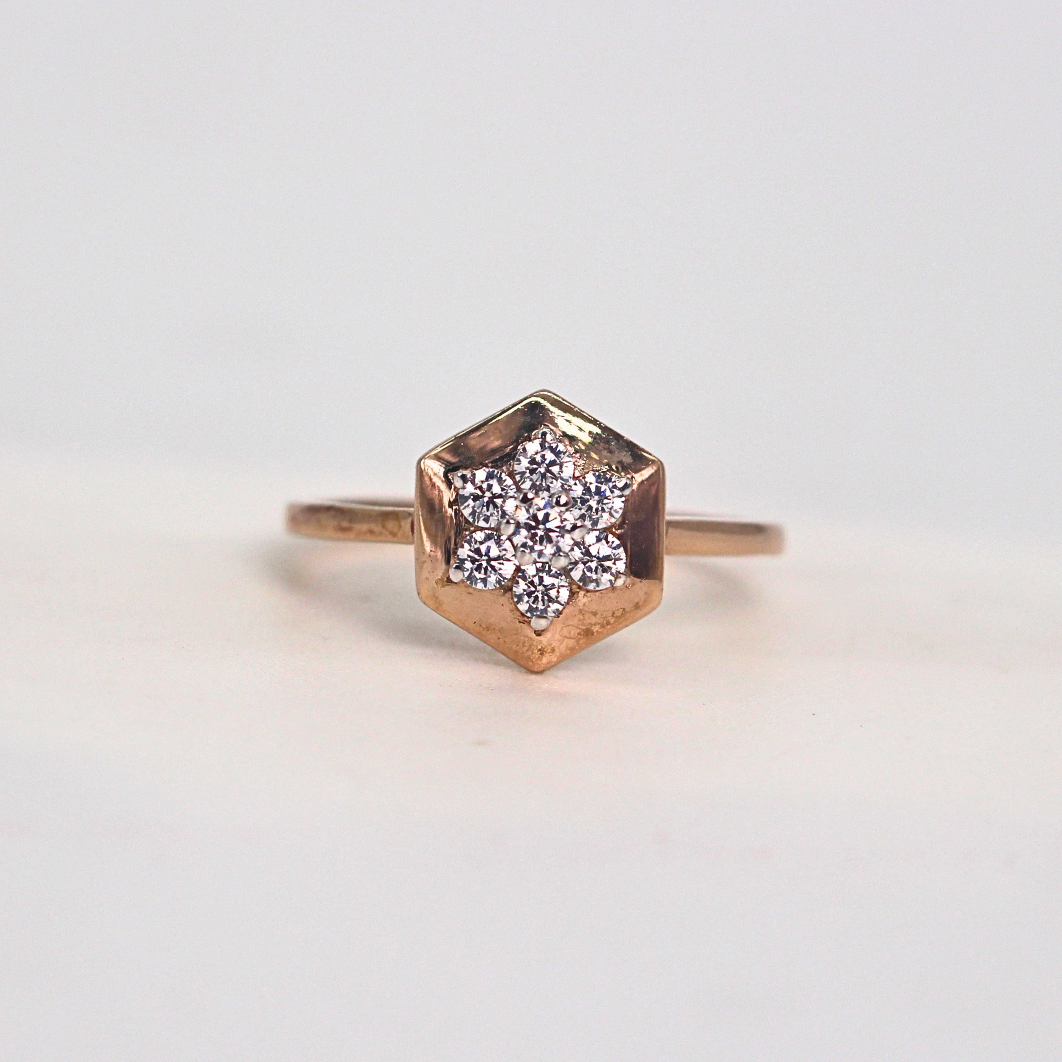 Diamond Hexagon Cluster Band Ring