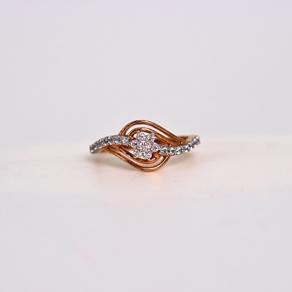 Diamond Star Center Wave Band Ring