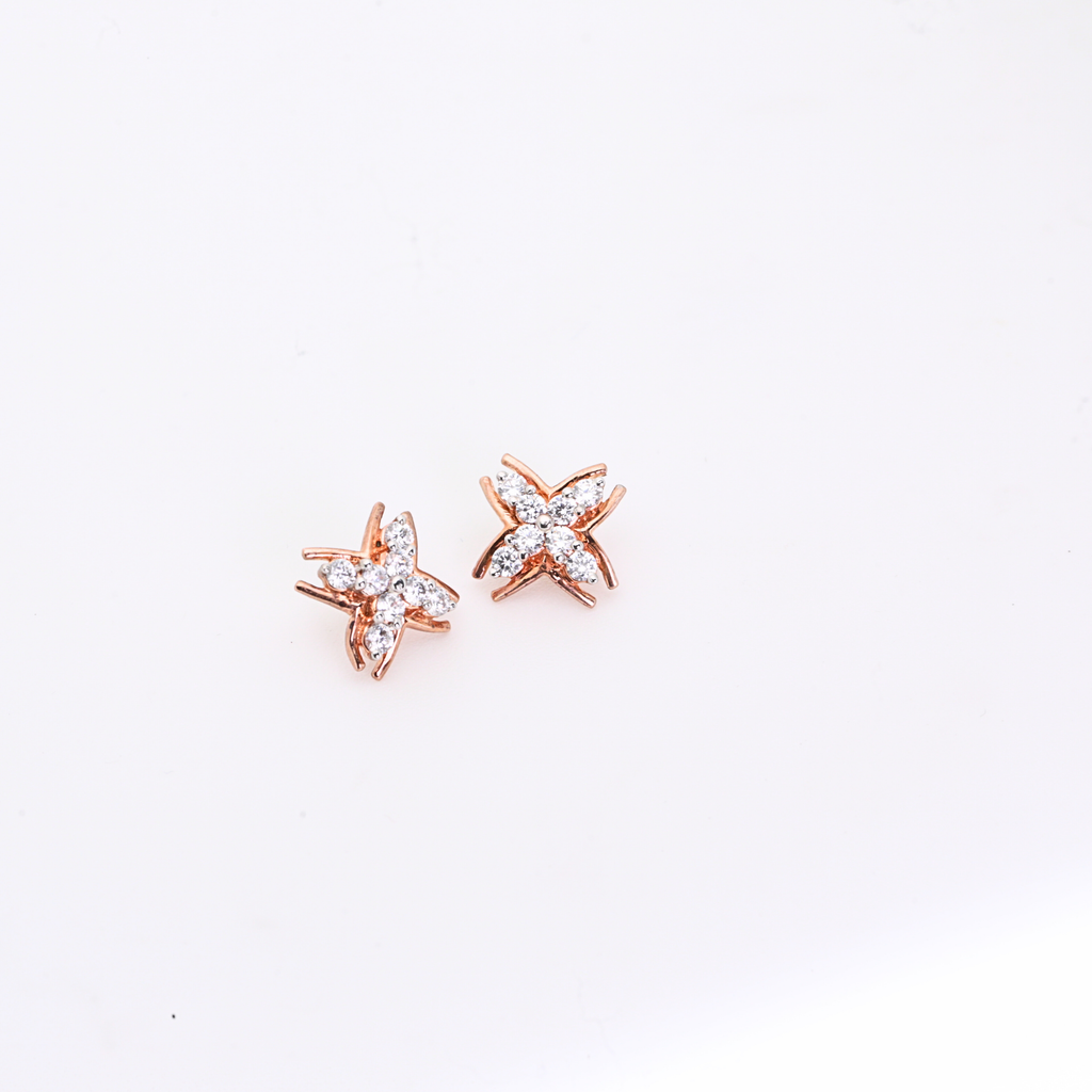 Petal Style Gold Studs With Round-Cut Diamonds