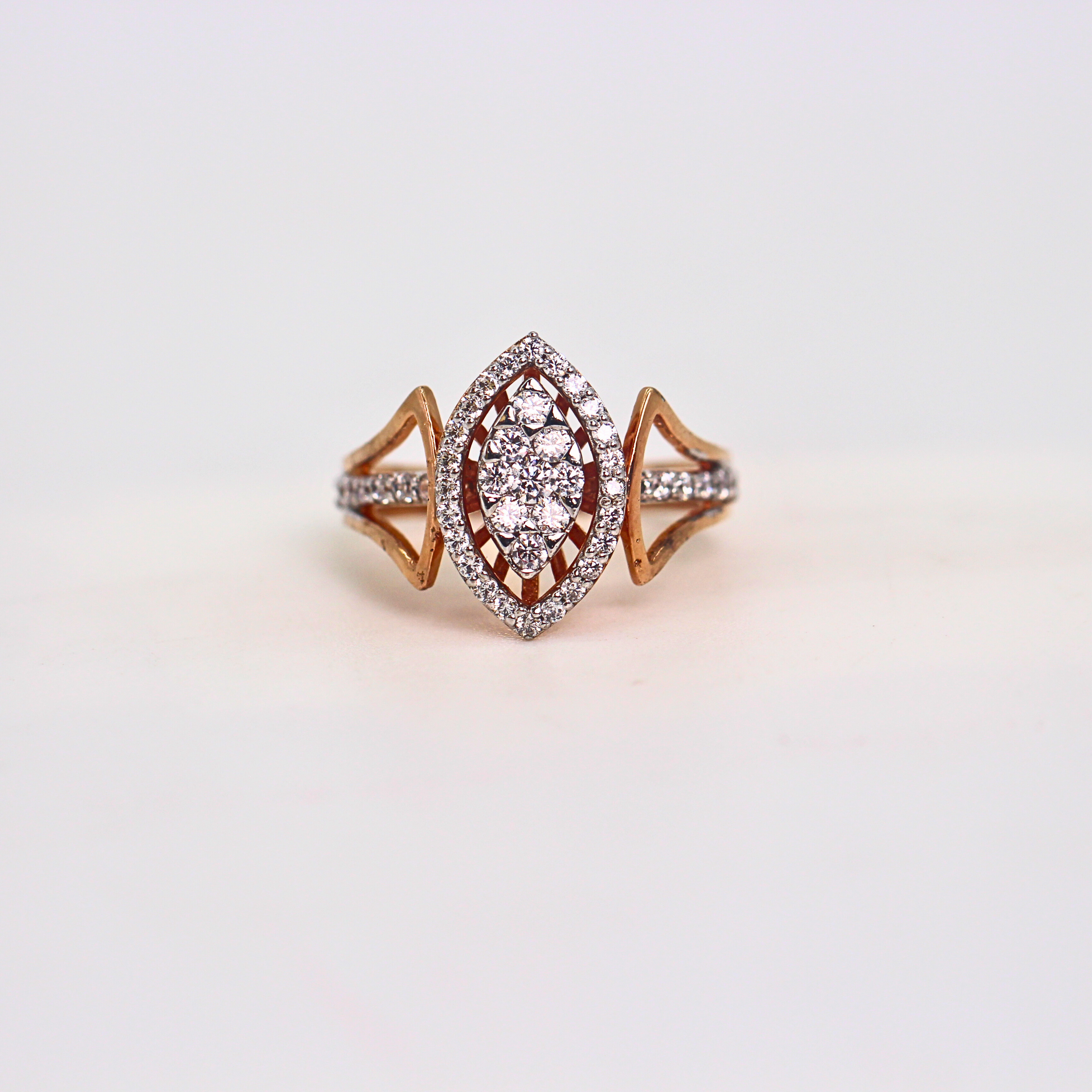 Diamond Marquise shaped Halo Open Band Ring