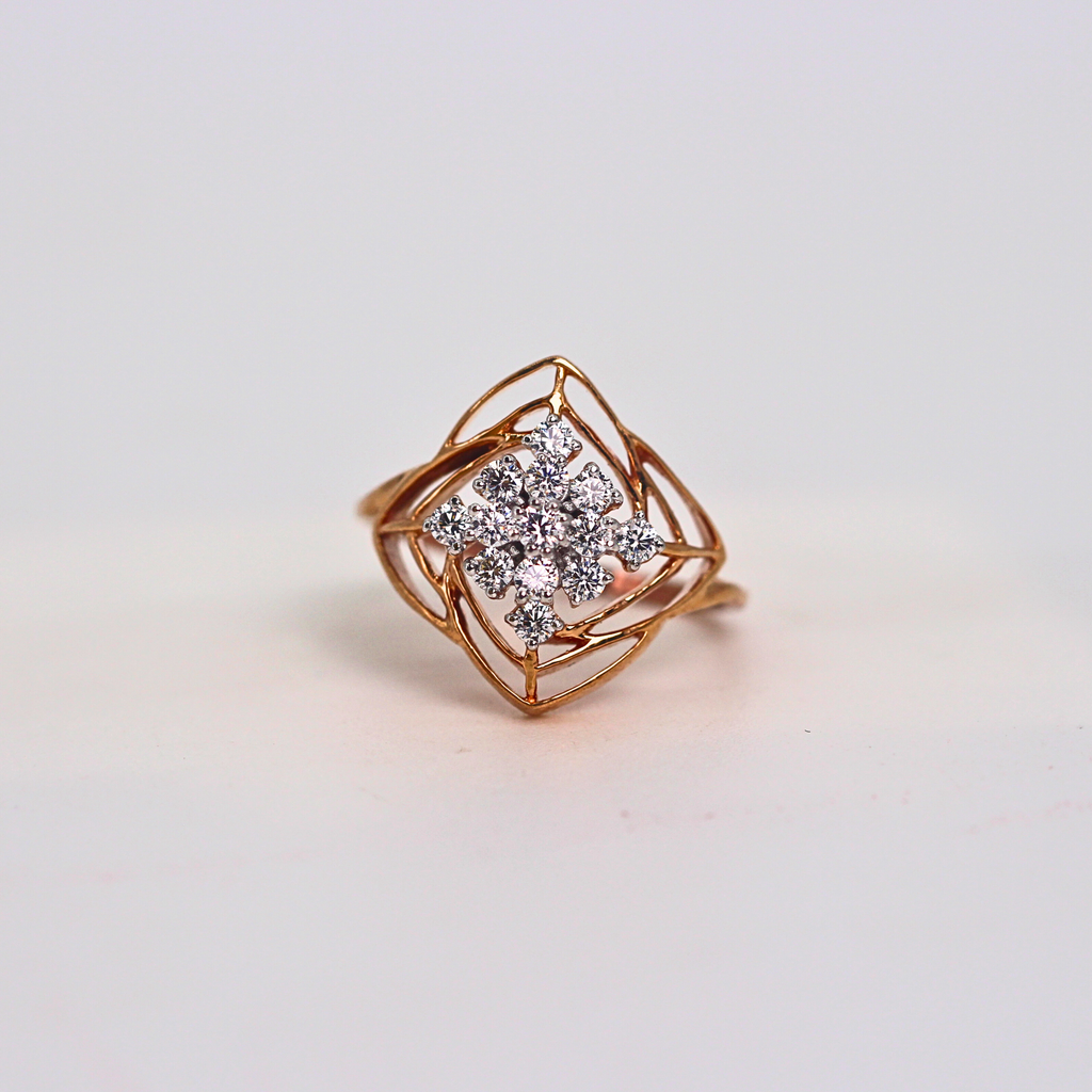 Diamond Floral Geometric Open Frame Ring
