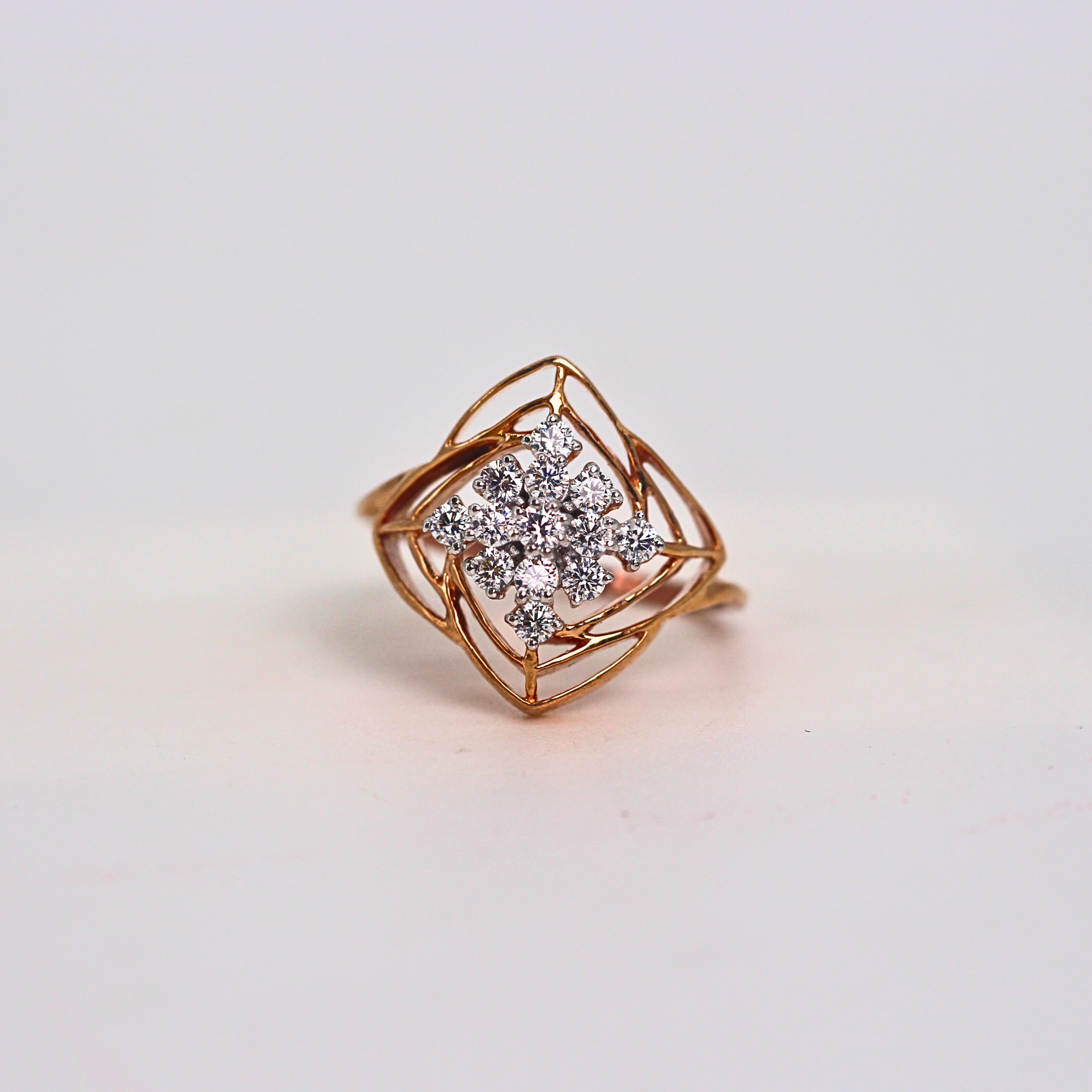 Diamond Floral Geometric Open Frame Ring