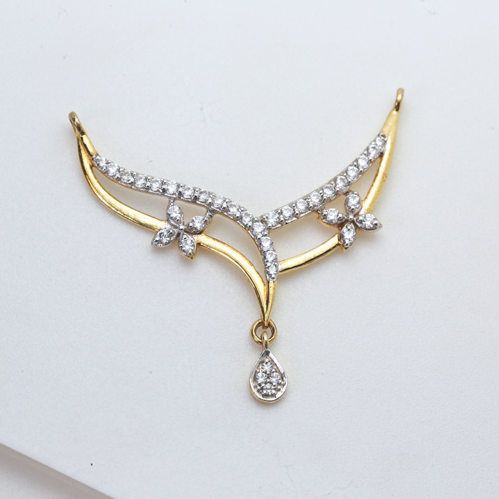 Diamond Floral Gold Mangalsutra Pendant with Drop Design