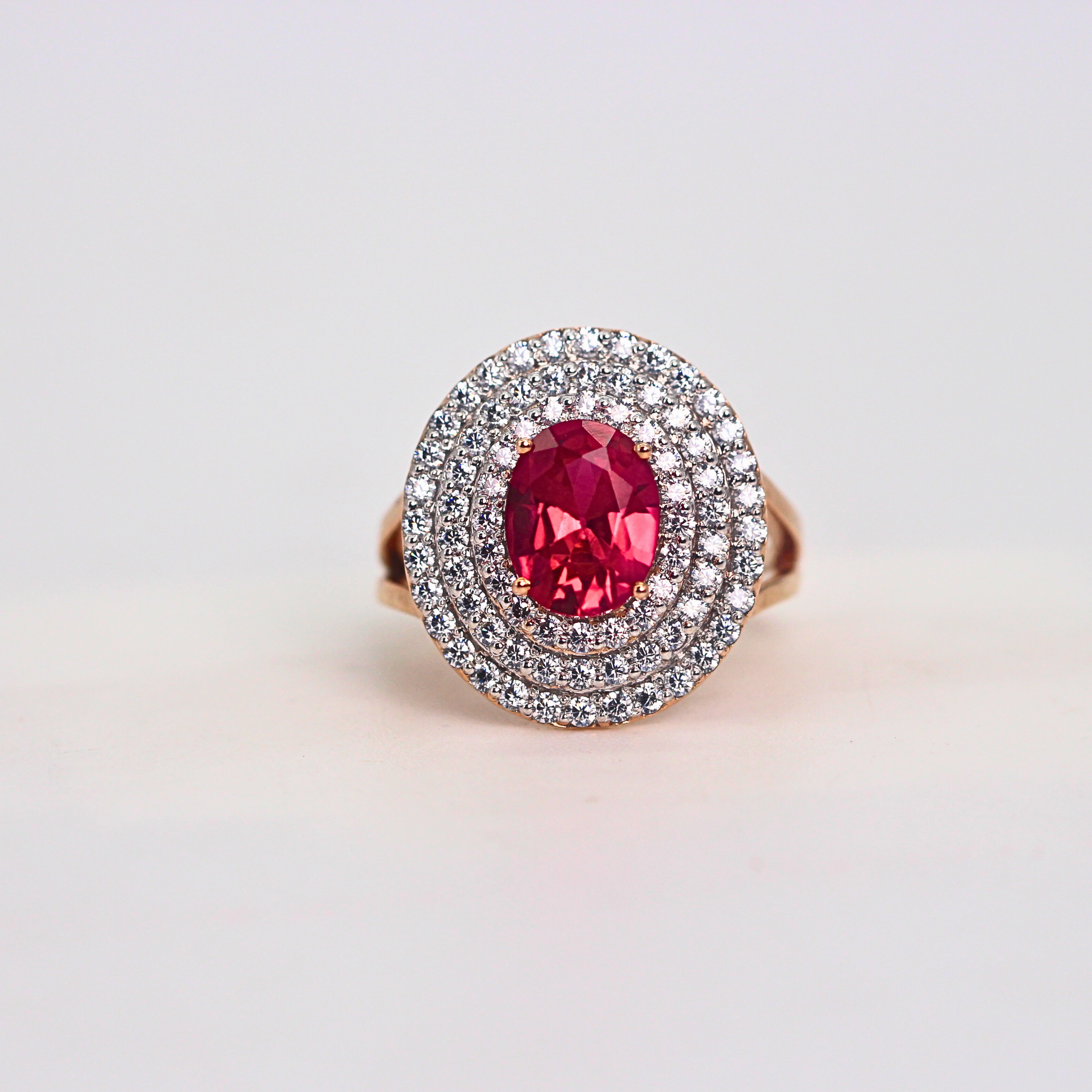 Ruby Oval Halo Diamond Statement Ring