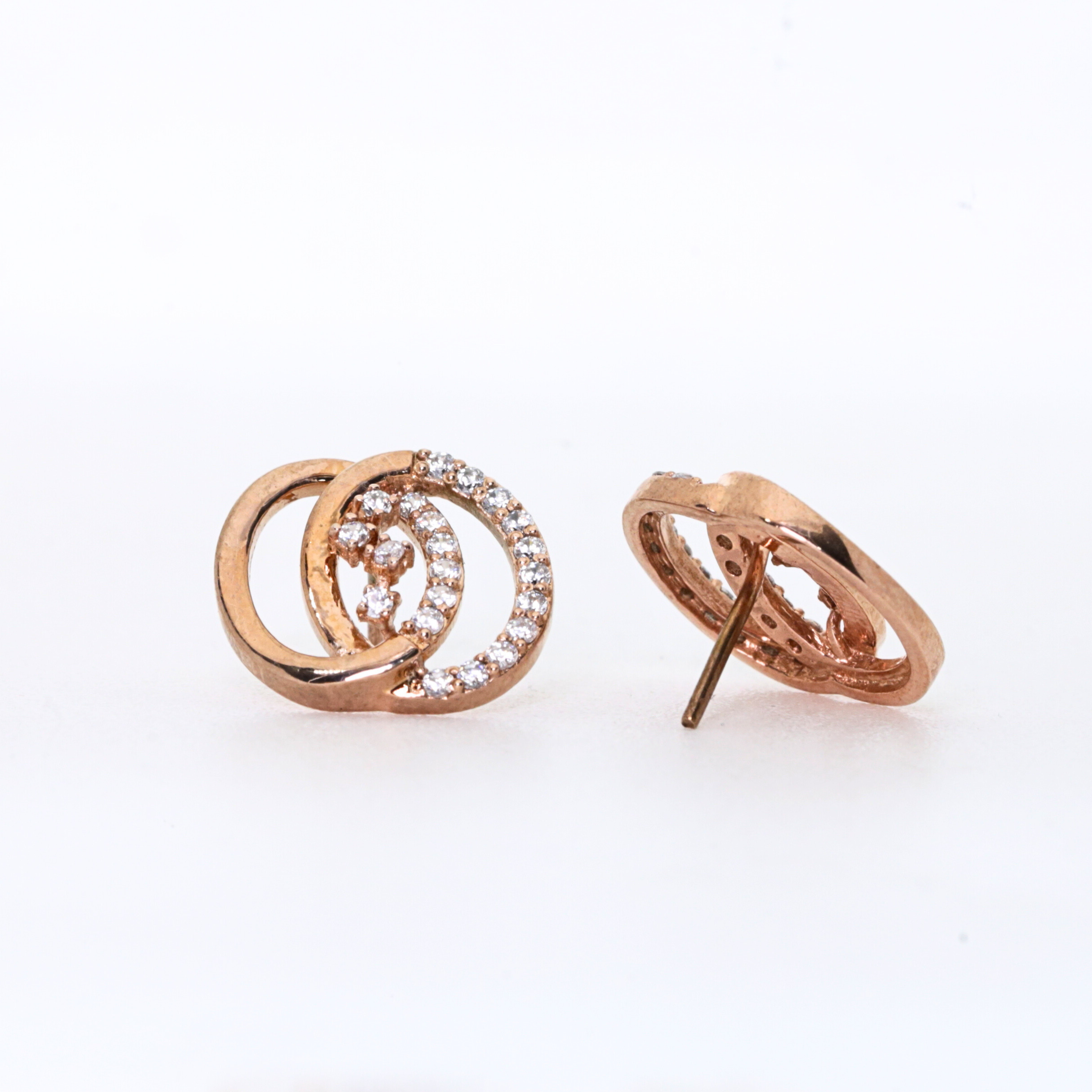 Double Circle Shape Gold Stud Earrings