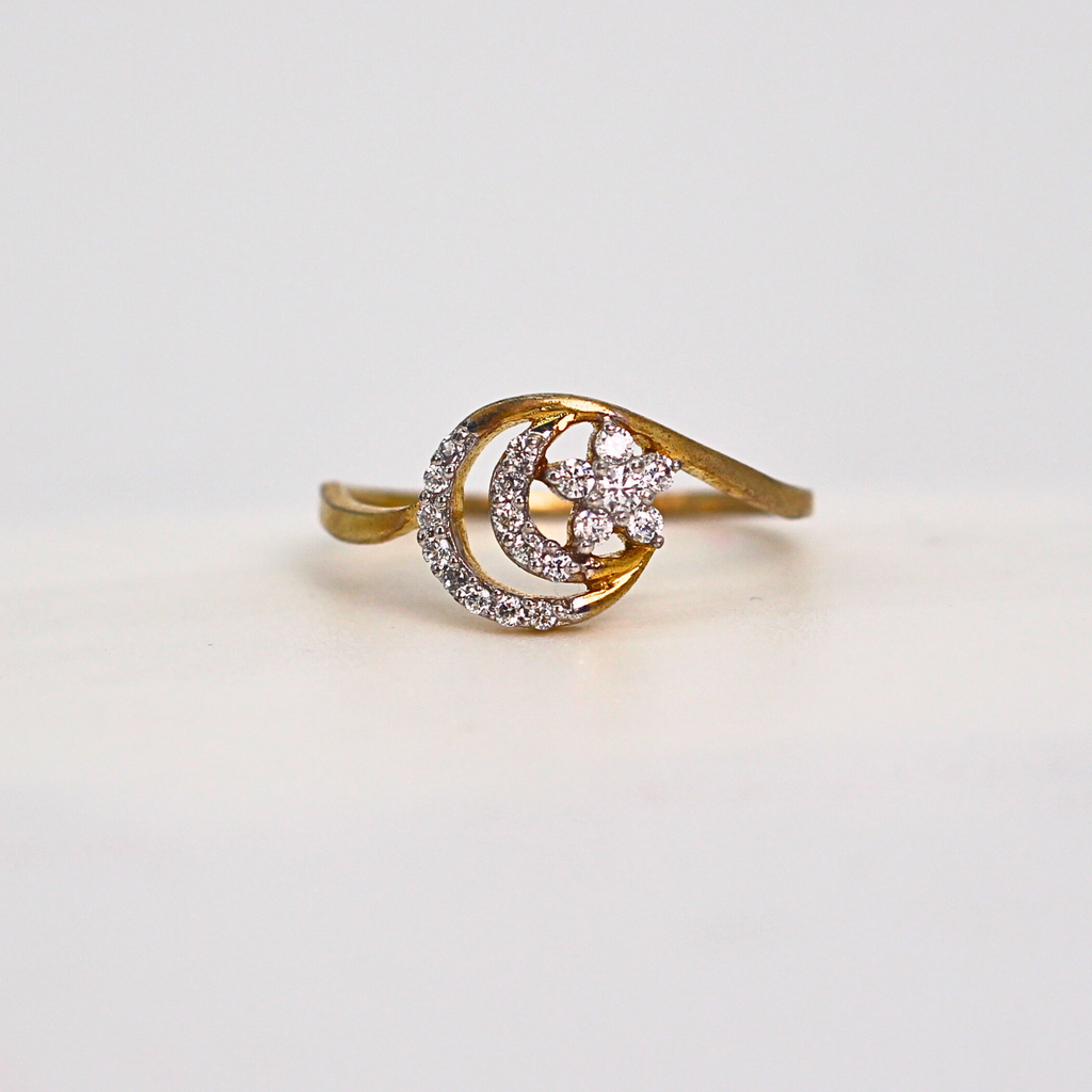 Diamond Crescent Star Band Ring