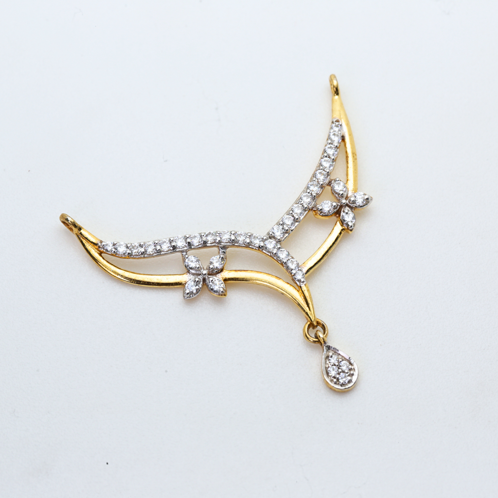 Diamond Floral Gold Mangalsutra Pendant with Drop Design