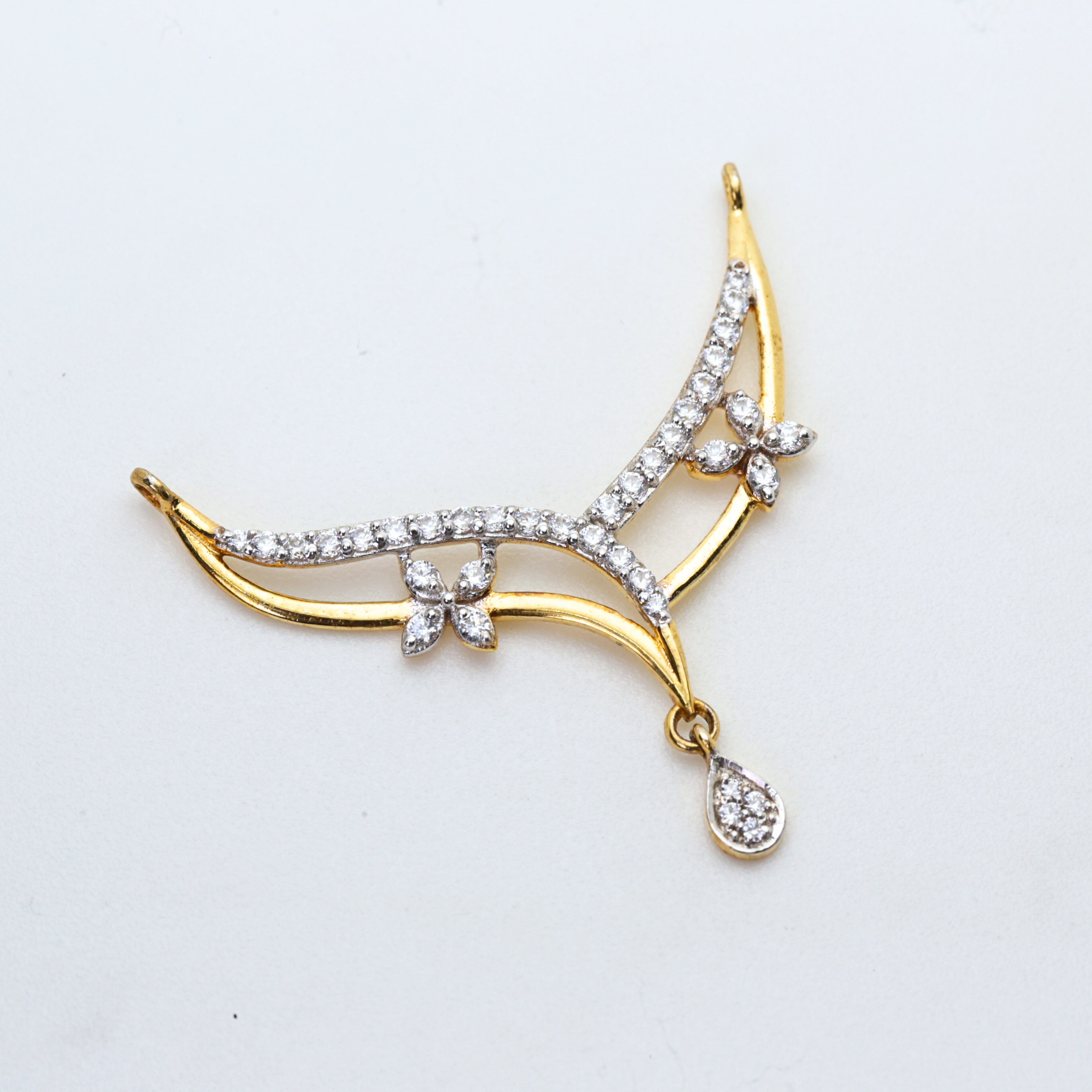 Diamond Floral Gold Mangalsutra Pendant with Drop Design