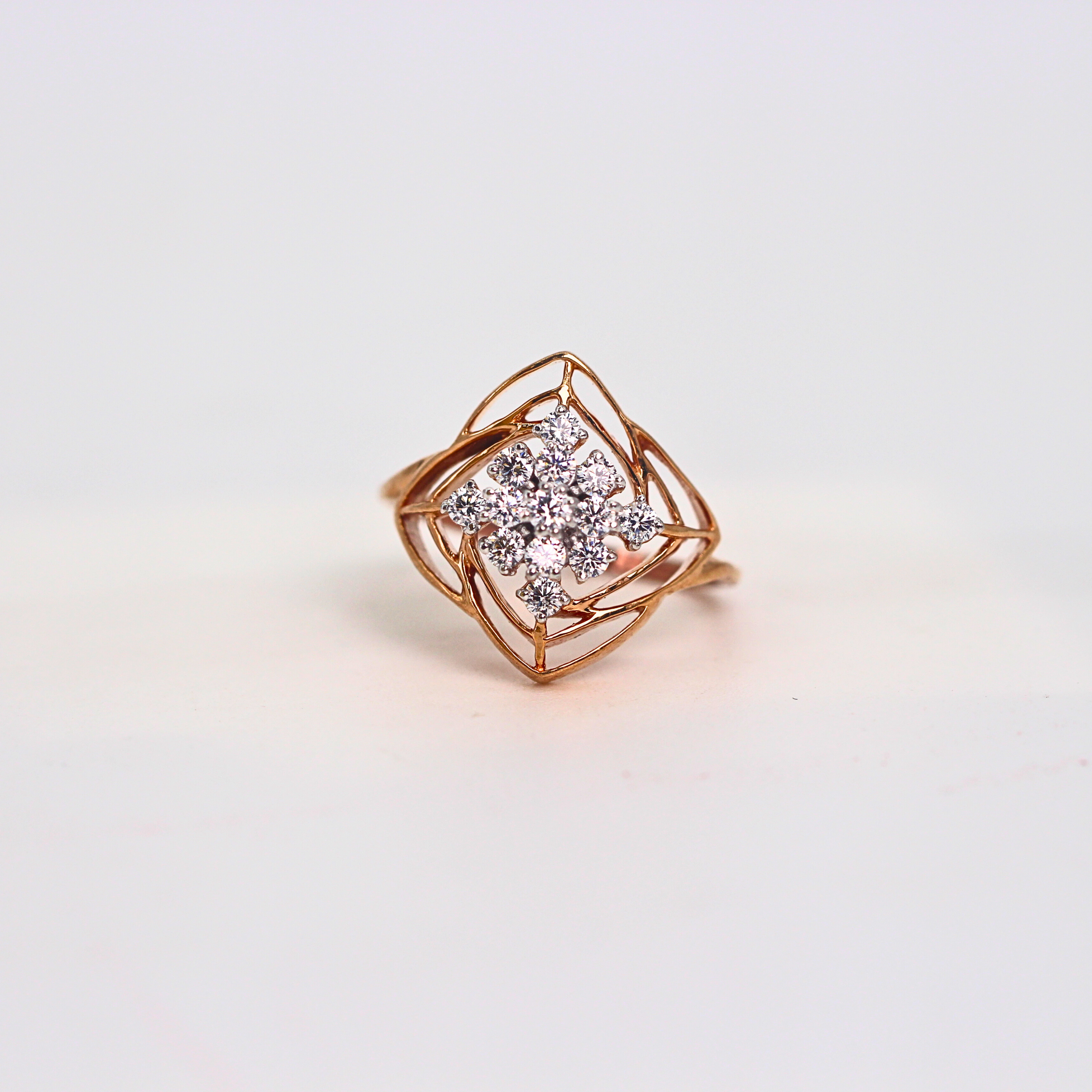Diamond Floral Geometric Open Frame Ring