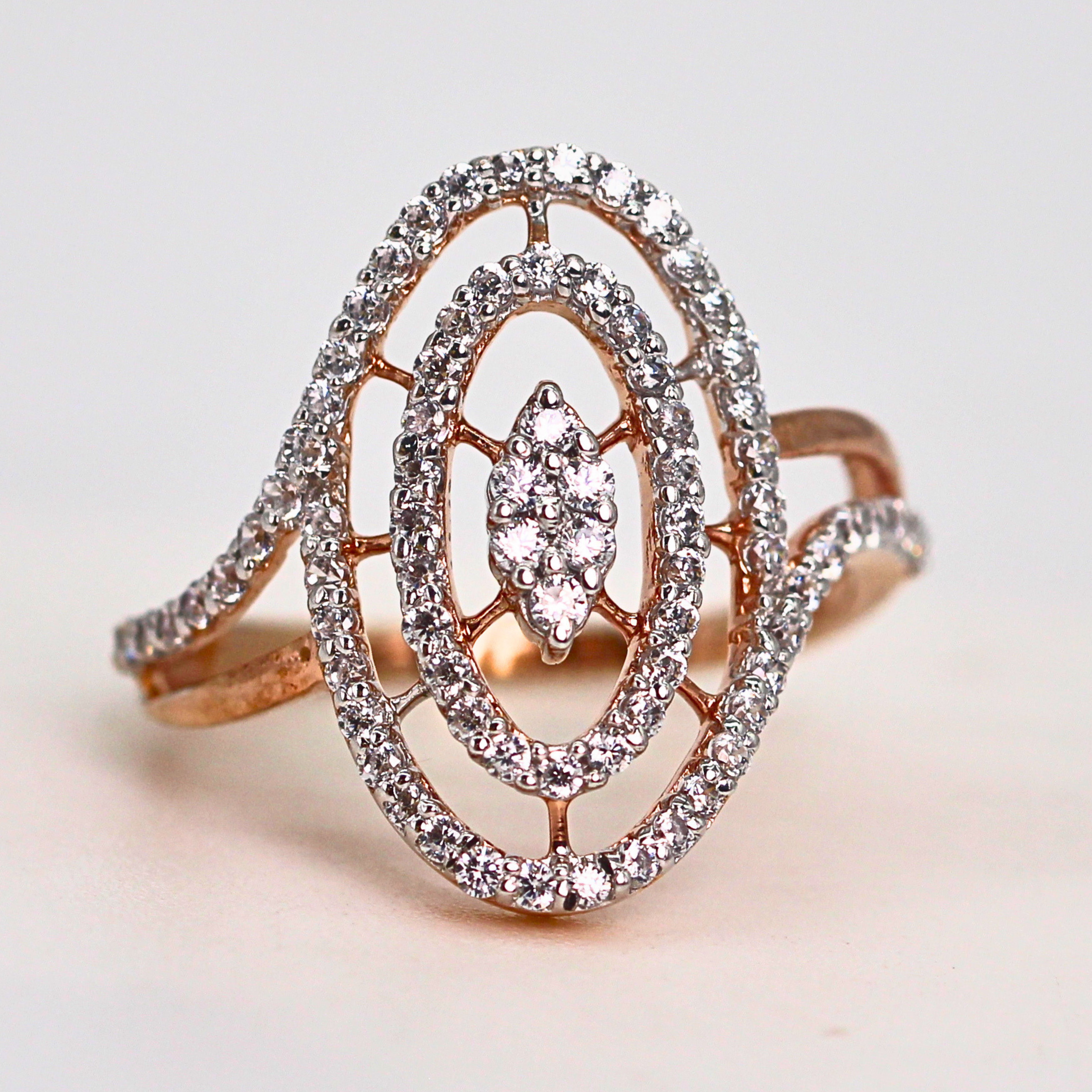 Diamond Oval Layered Open Band Ring