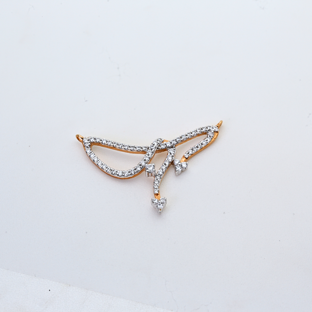 Abstract Wing Shape Gold Pendant With Stone Work