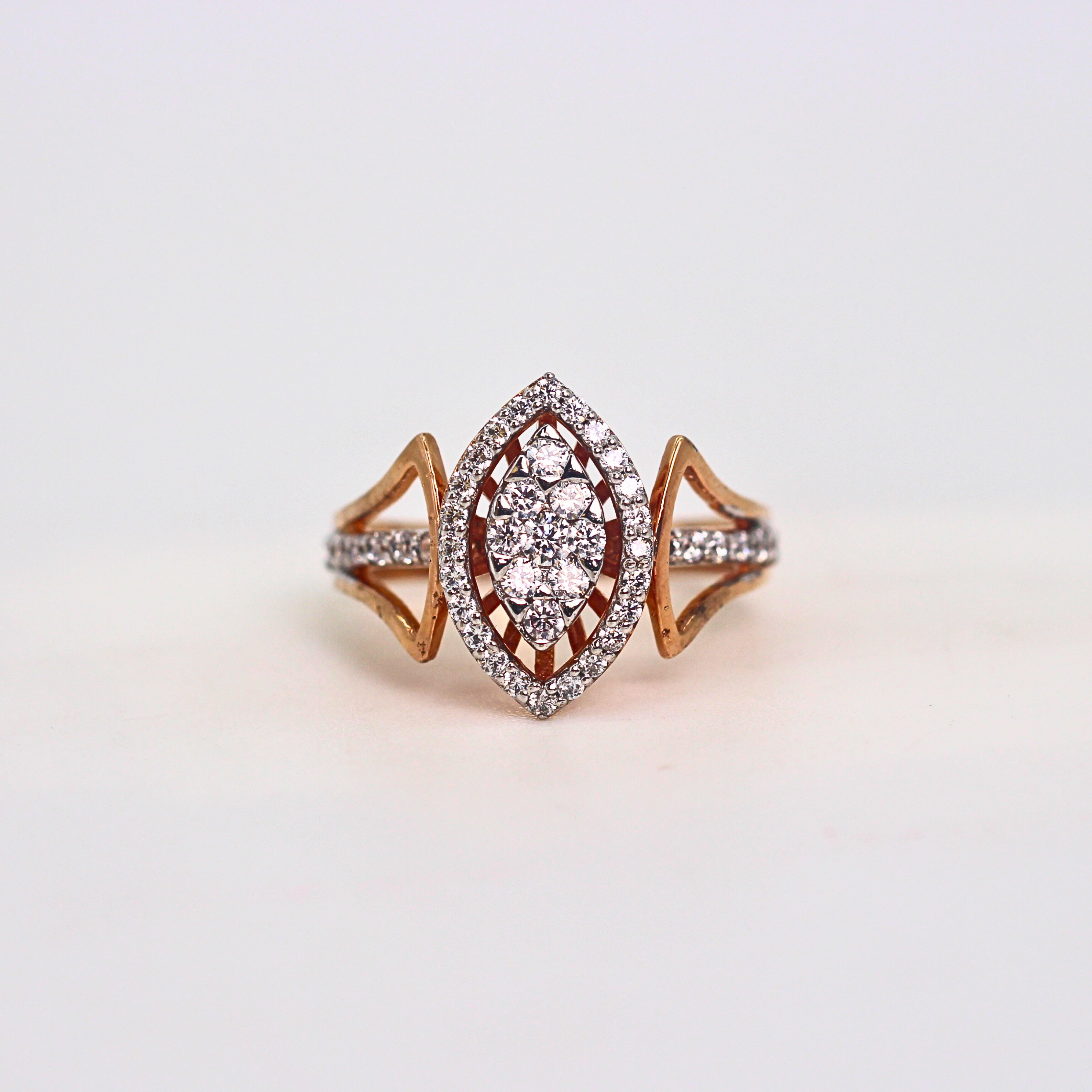 Diamond Marquise shaped Halo Open Band Ring