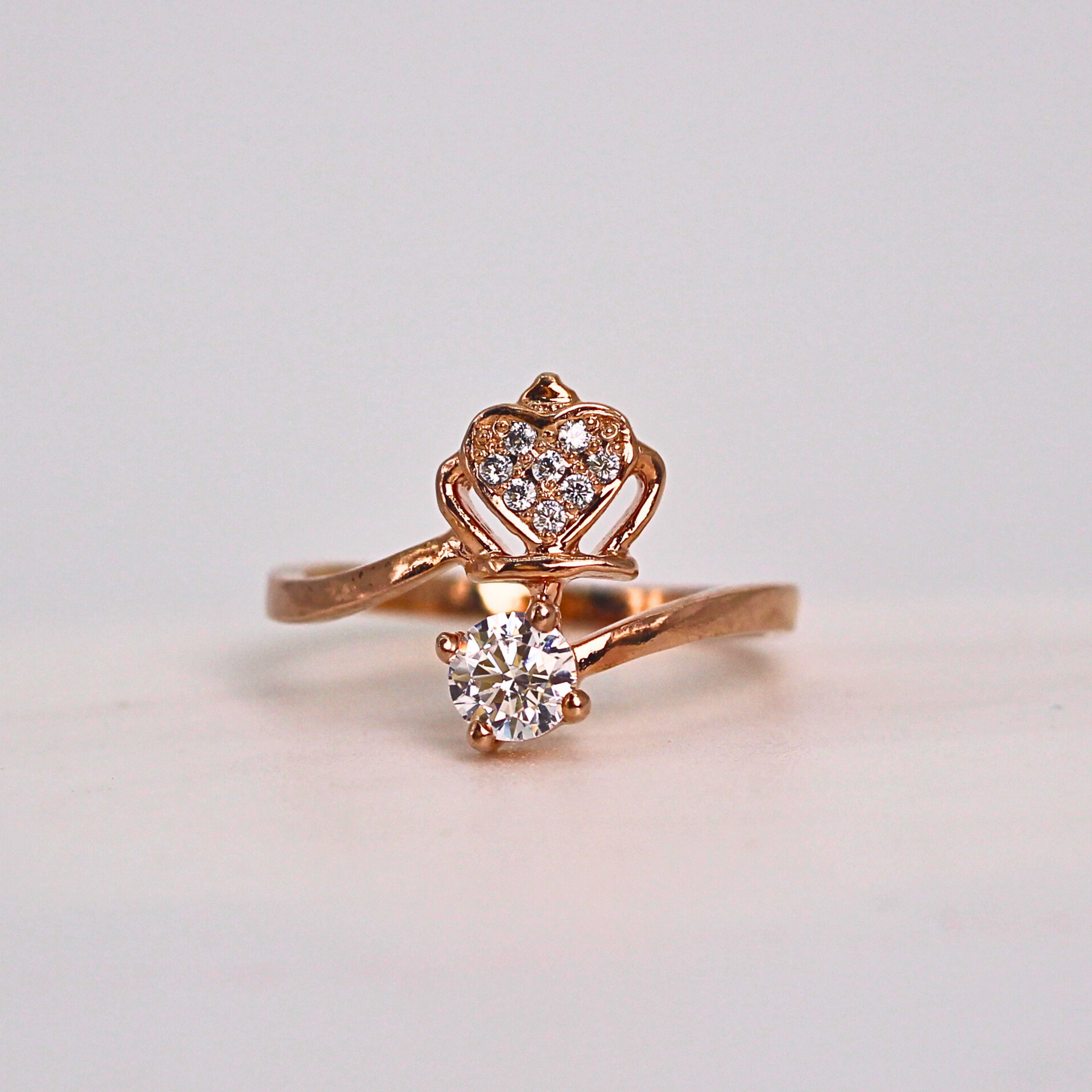 Diamond Heart Crown Open Band Ring