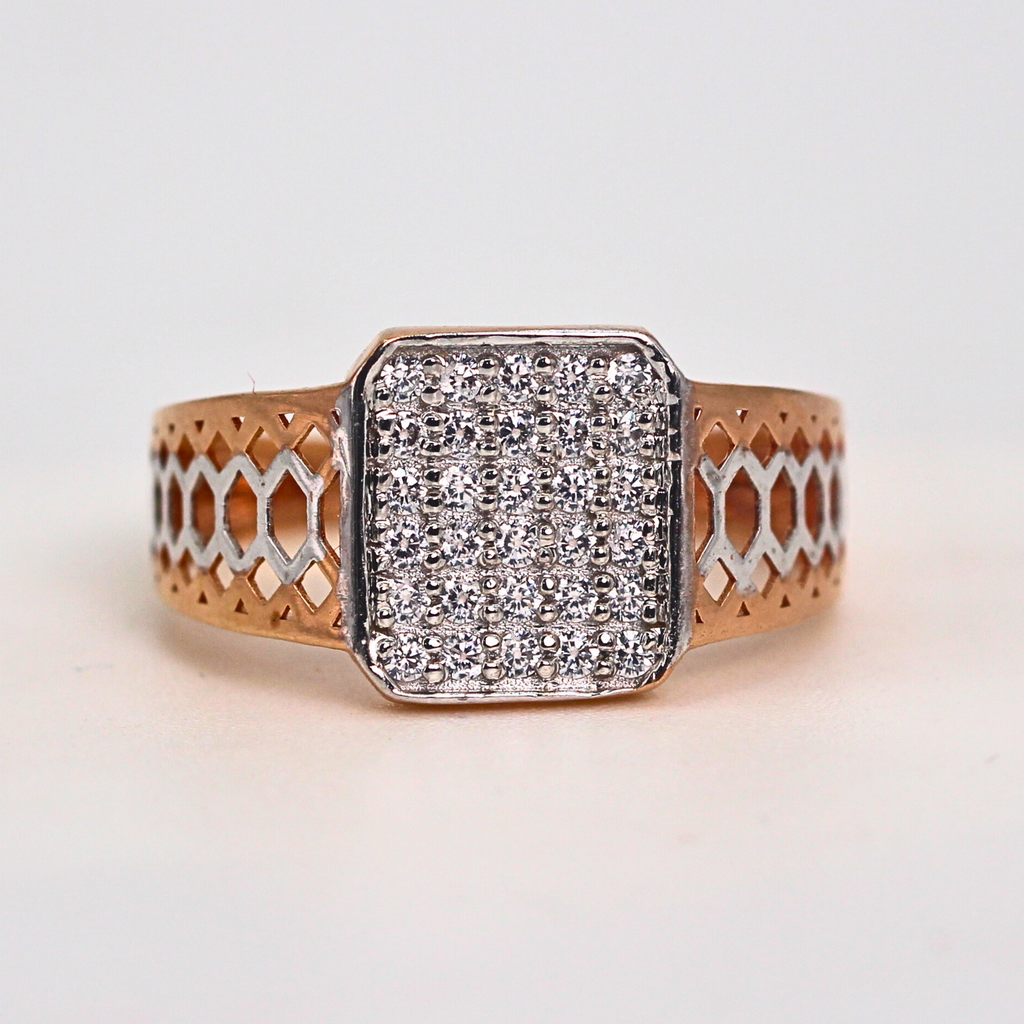 Diamond Panel Pattern Wide Band Ring