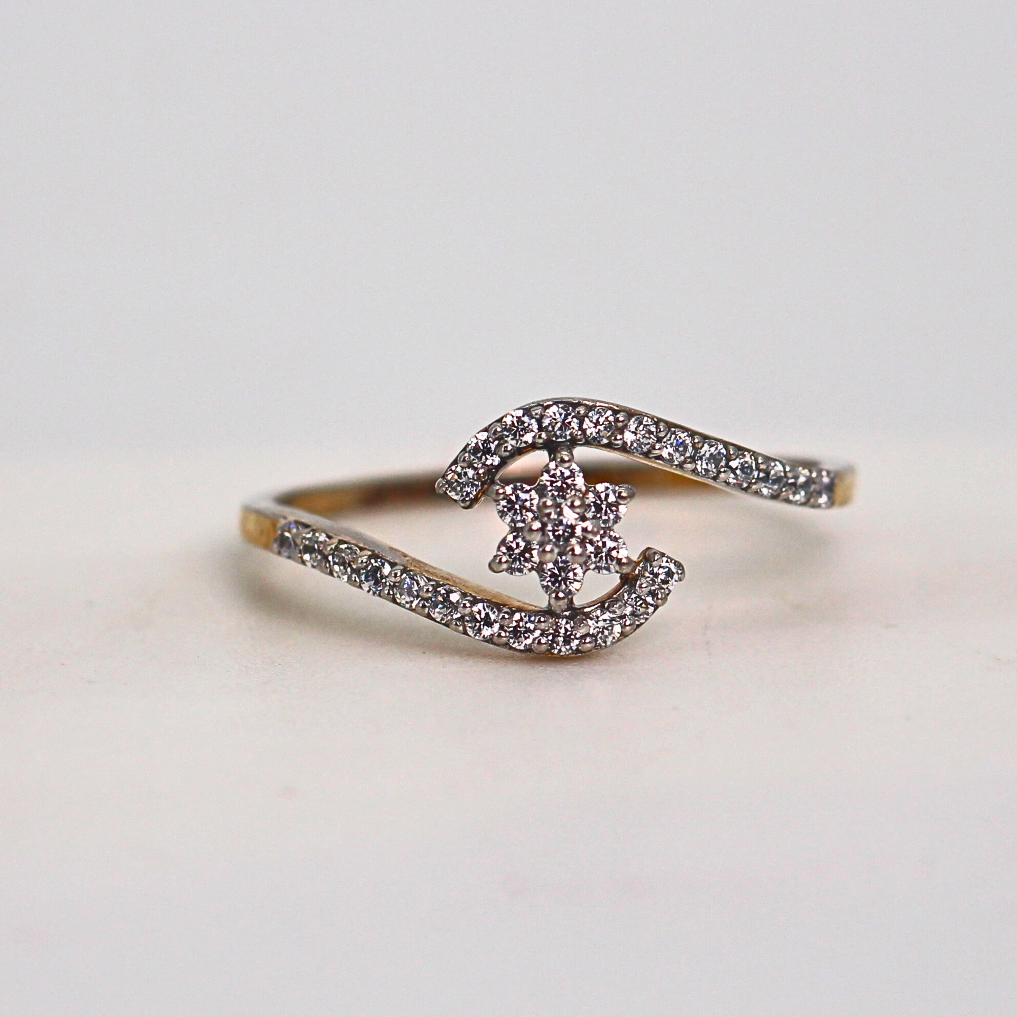 Diamond Floral Open Curve Band Ring