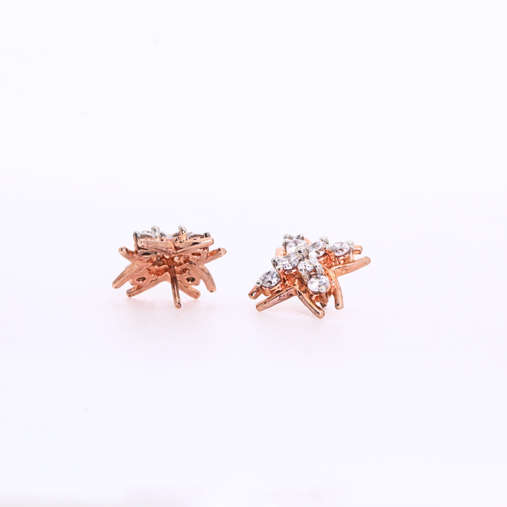 Petal Style Gold Studs With Round-Cut Diamonds