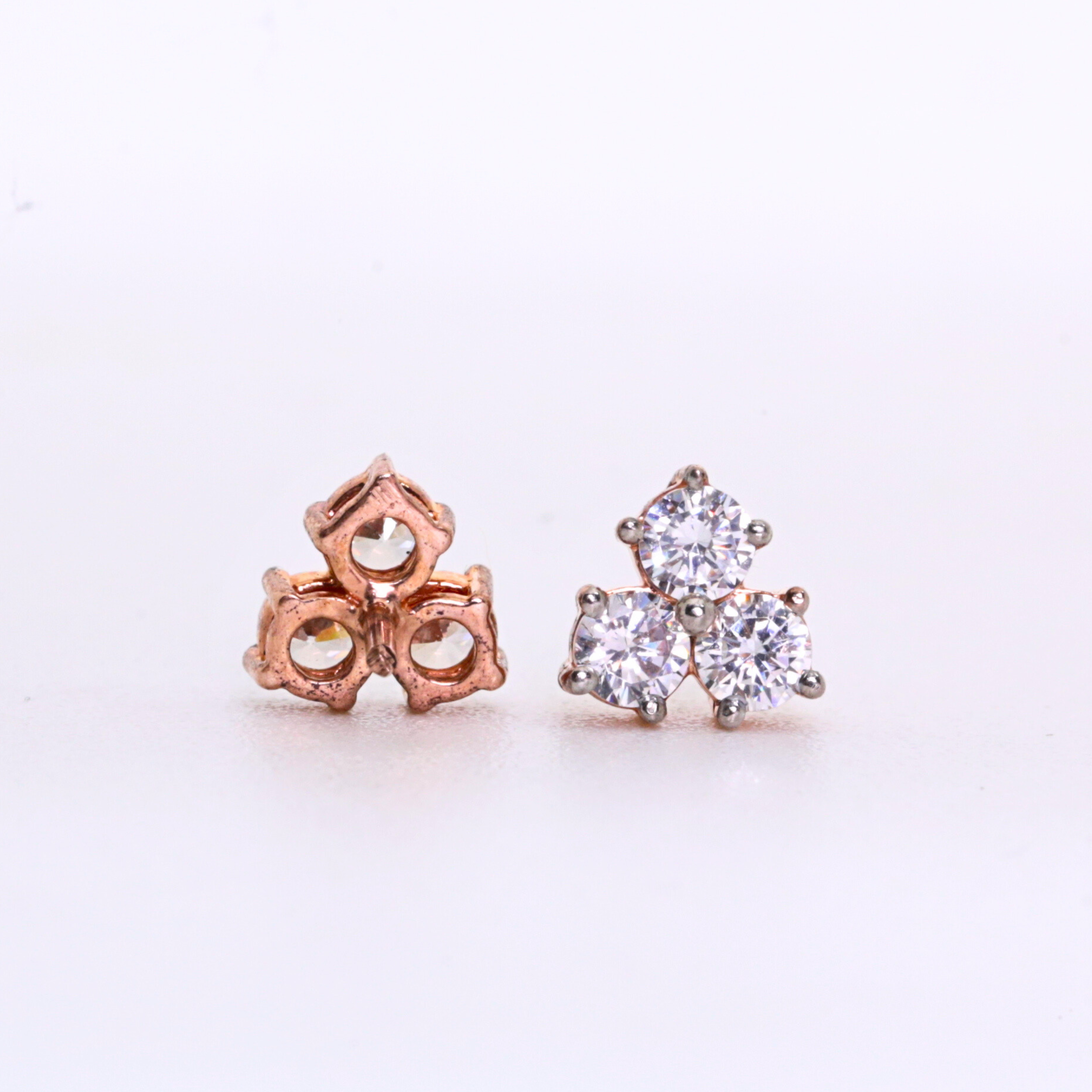 Triangle Shape Gold Stud Earrings With Round Diamond