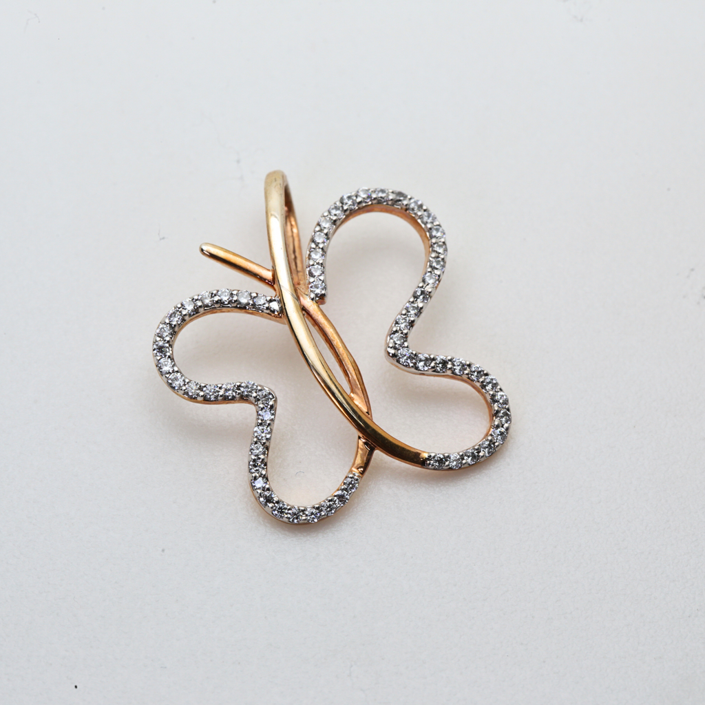 Butterfly Form Gold Pendant With Sparkling Outline