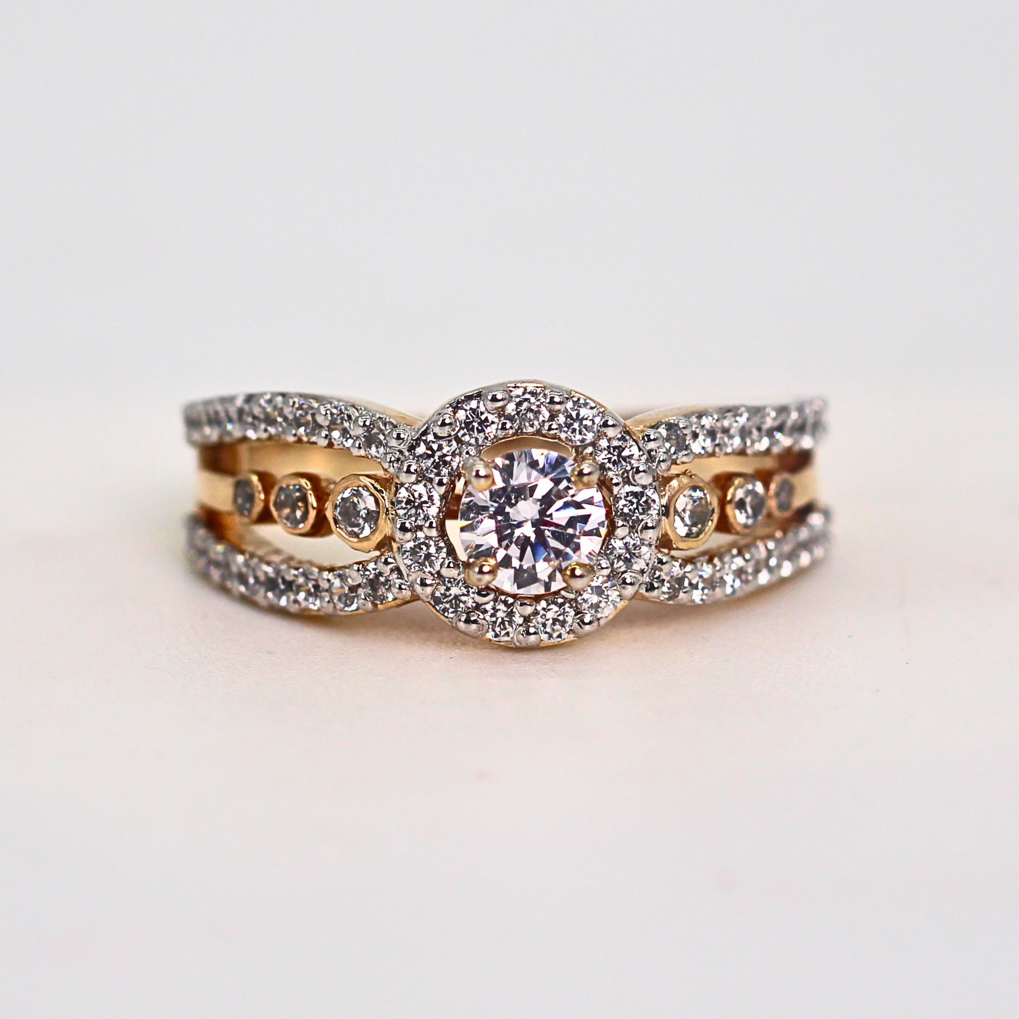 Diamond Halo Center Ring with Double Row Band
