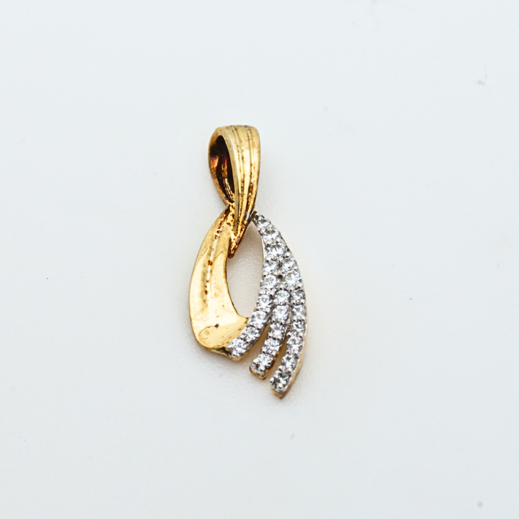 Gold Pendant With Flowing Curve Design And Stone Detailing