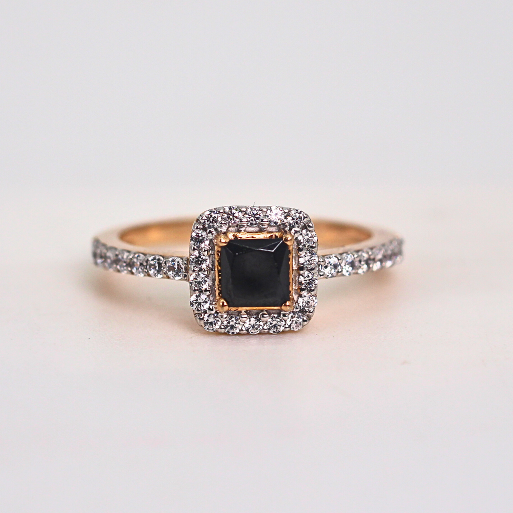 Black Stone Halo Diamond Slim Band Ring