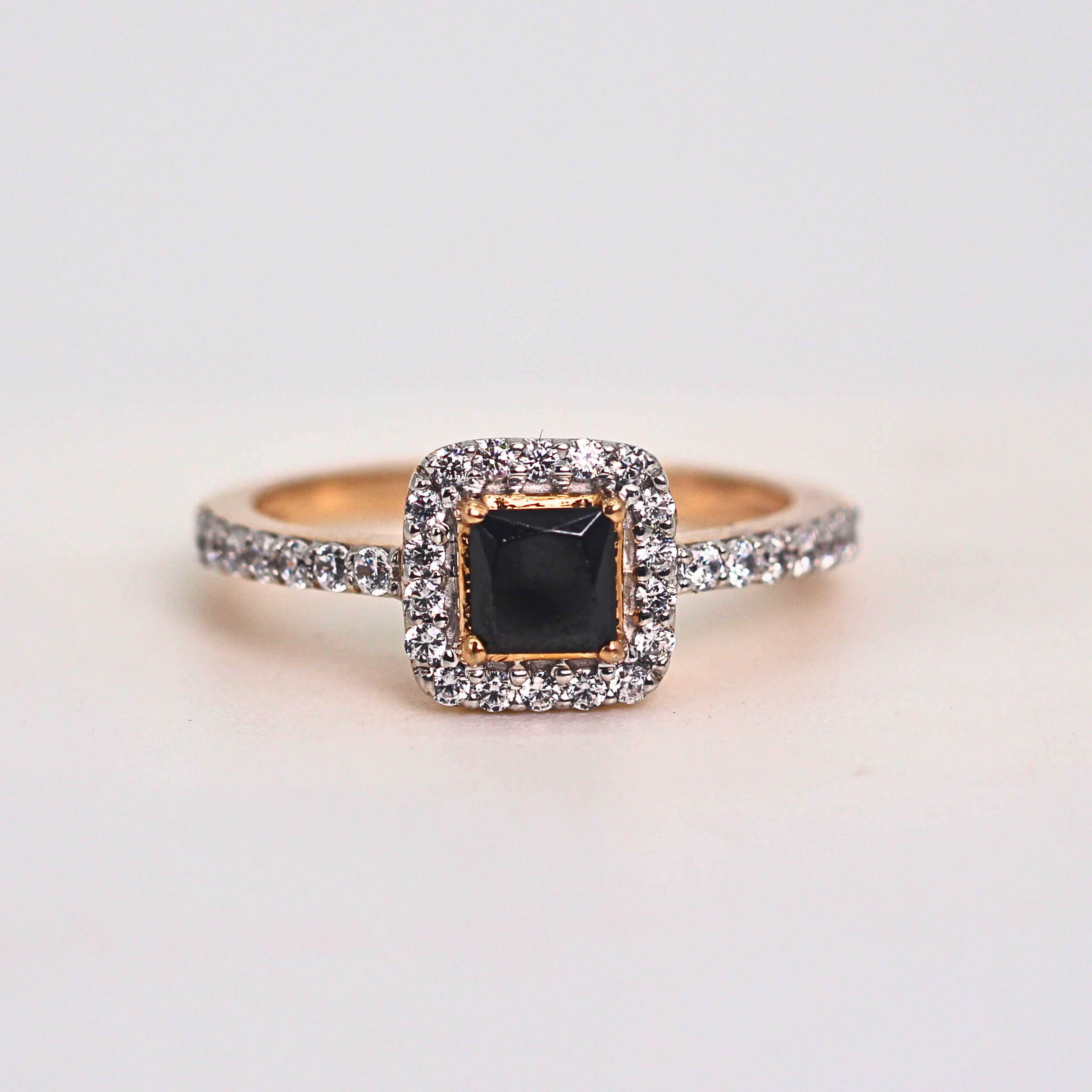 Black Stone Halo Diamond Slim Band Ring