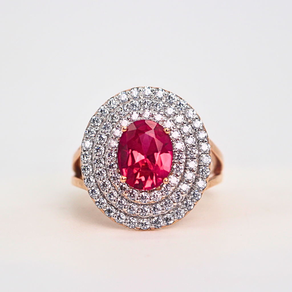 Ruby Oval Halo Diamond Statement Ring