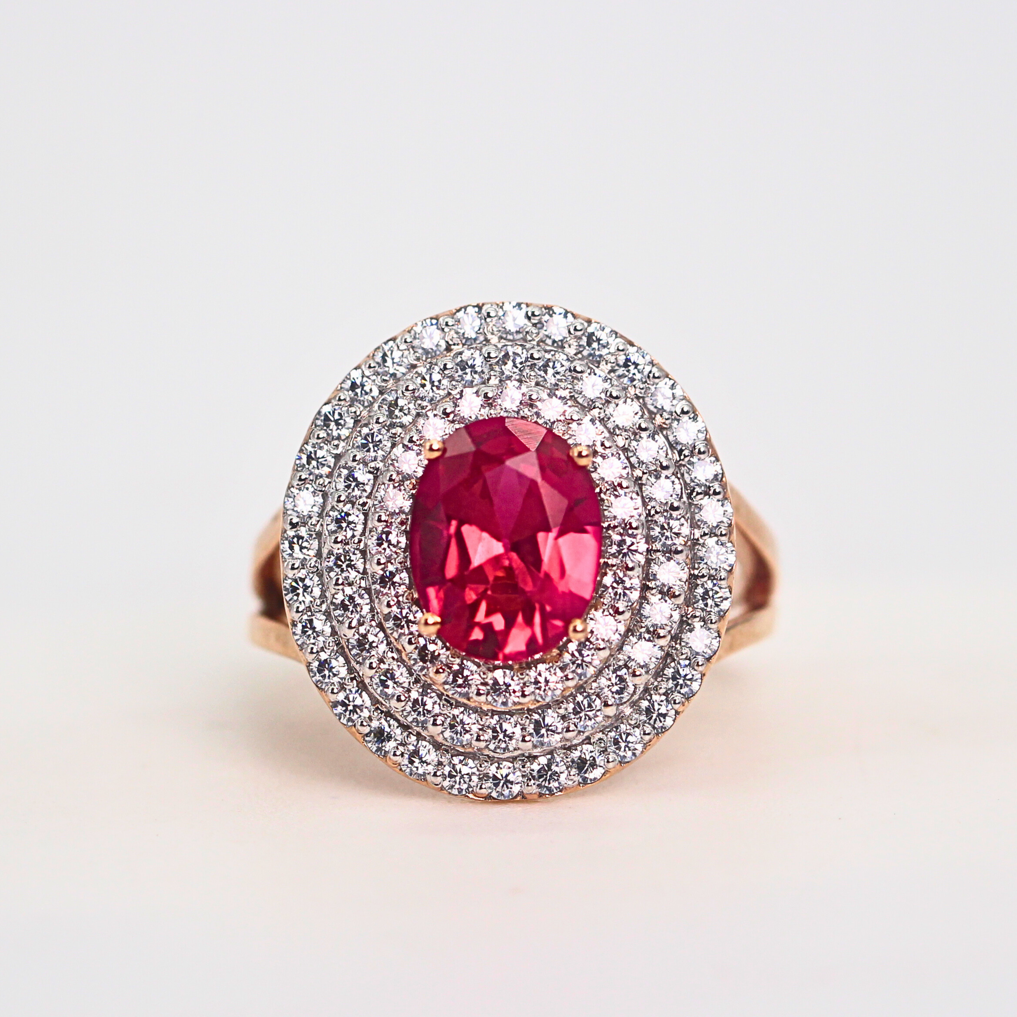 Ruby Oval Halo Diamond Statement Ring