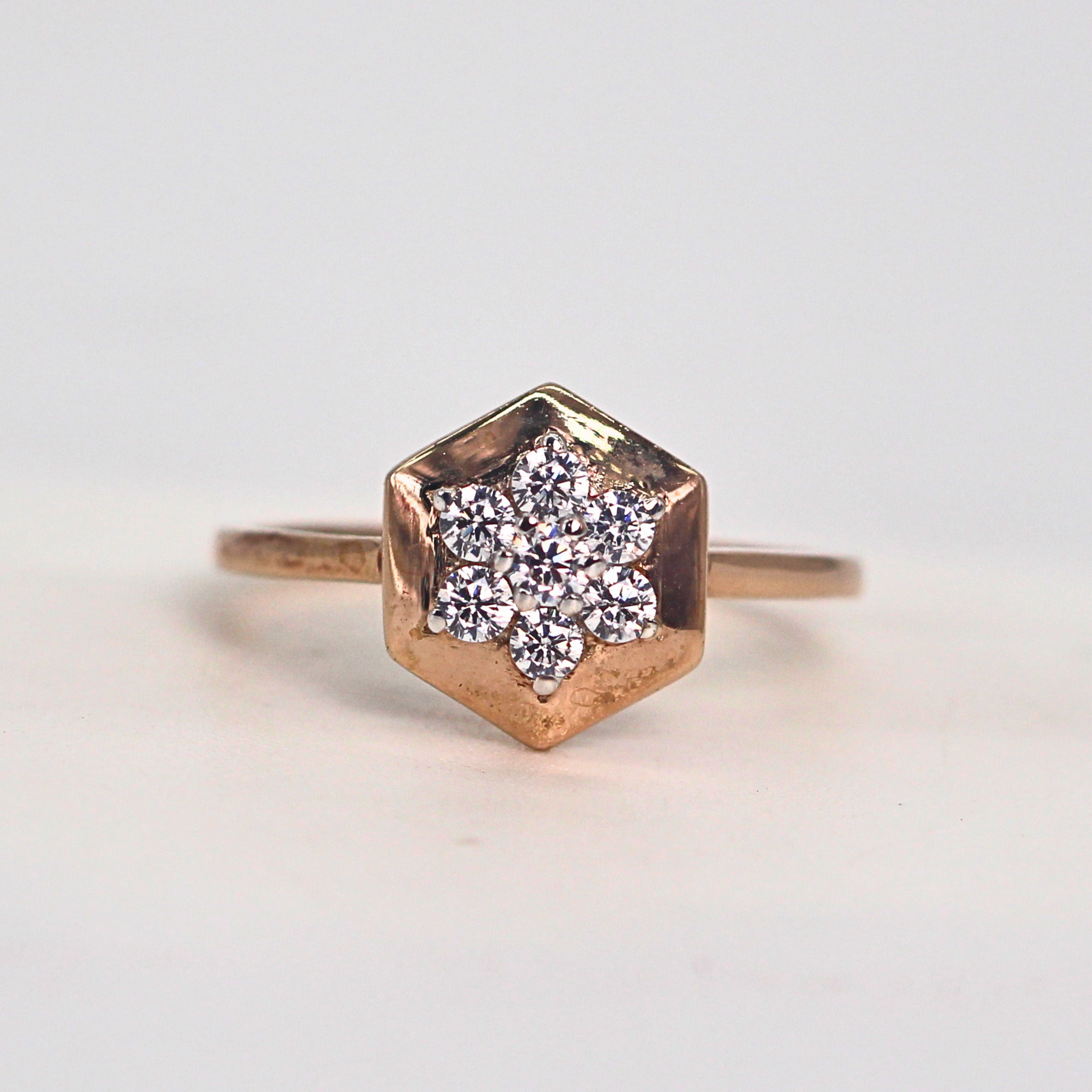 Diamond Hexagon Cluster Band Ring