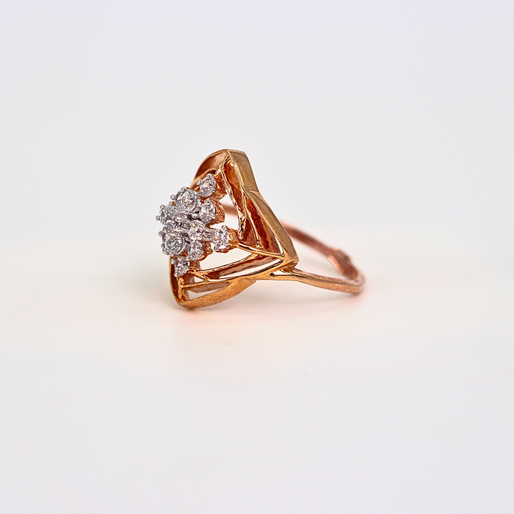 Diamond Floral Geometric Open Frame Ring