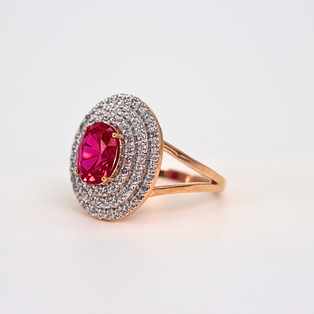 Ruby Oval Halo Diamond Statement Ring