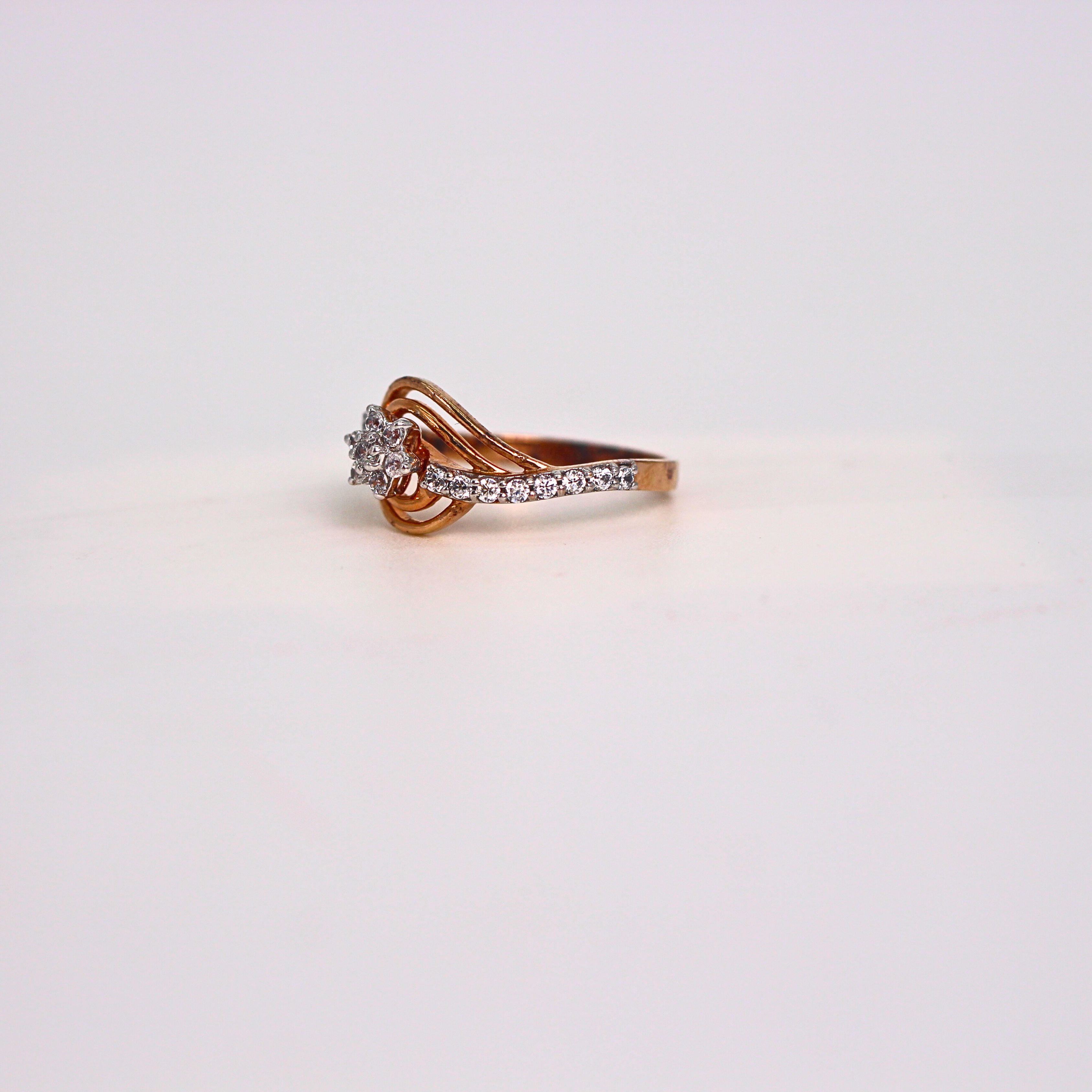 Diamond Star Center Wave Band Ring