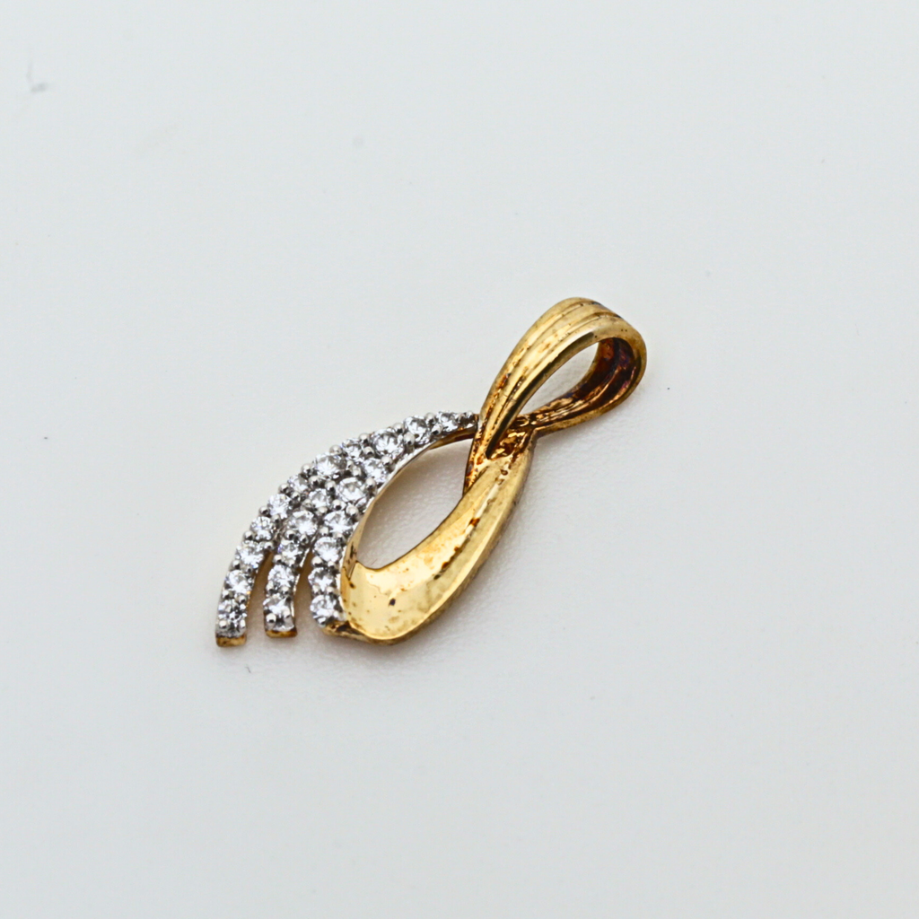 Gold Pendant With Flowing Curve Design And Stone Detailing
