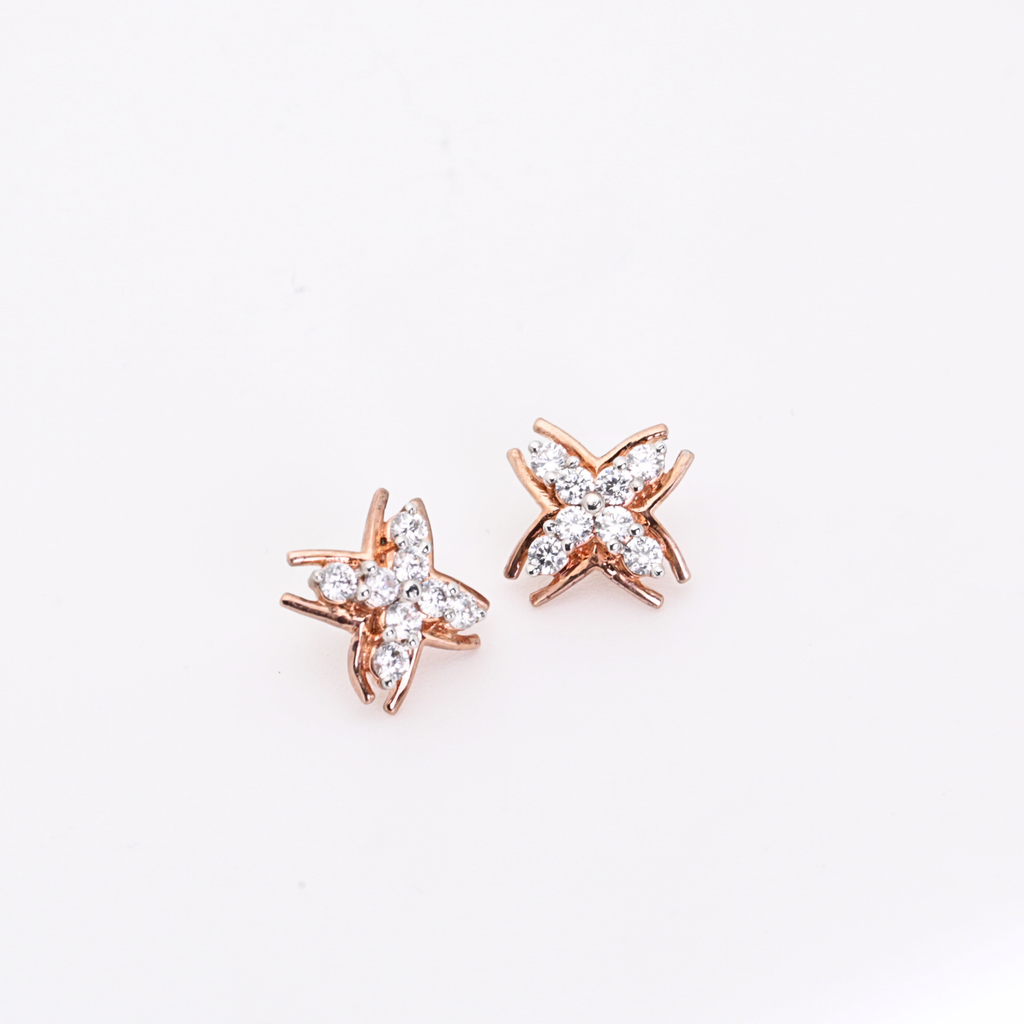 Petal Style Gold Studs With Round-Cut Diamonds