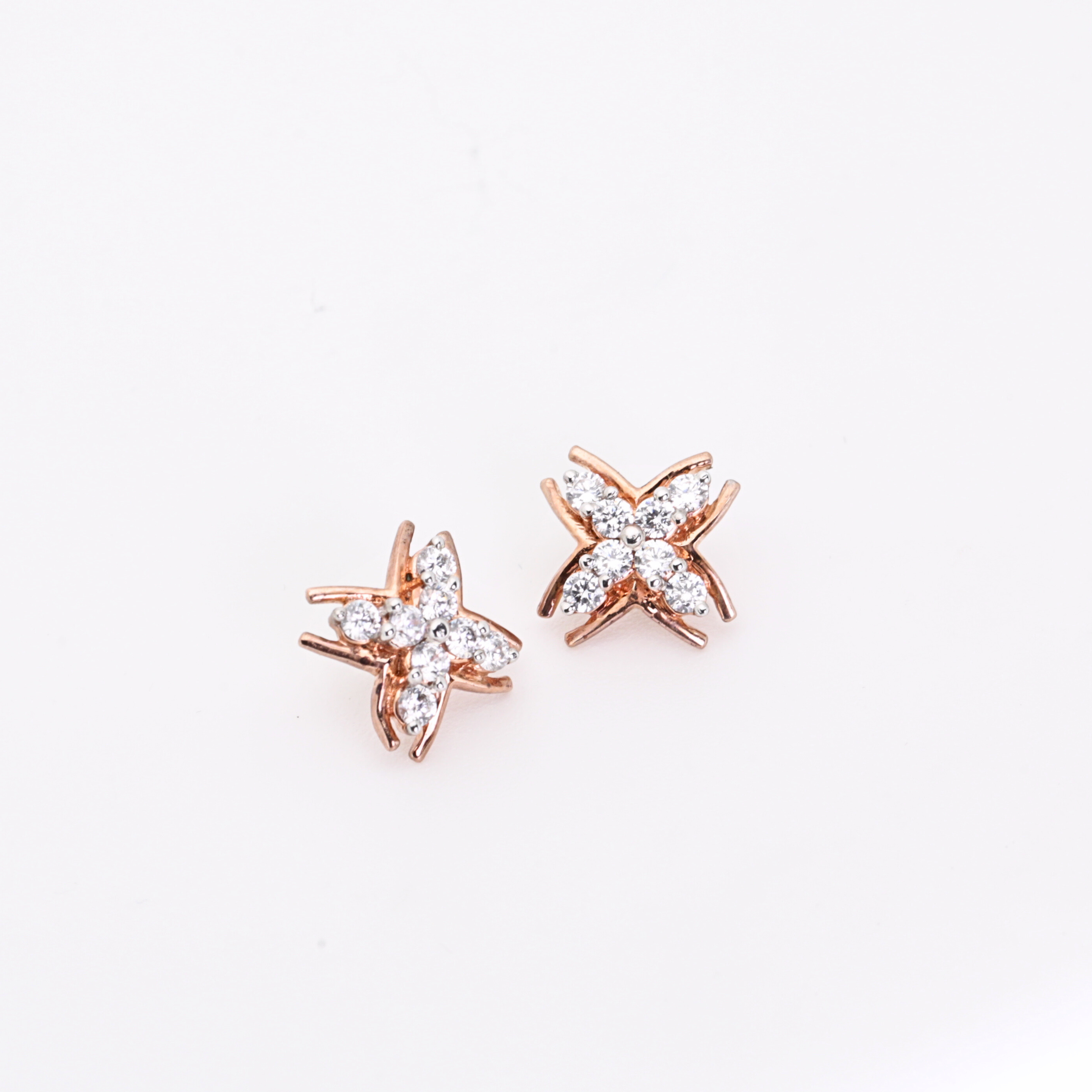 Petal Style Gold Studs With Round-Cut Diamonds